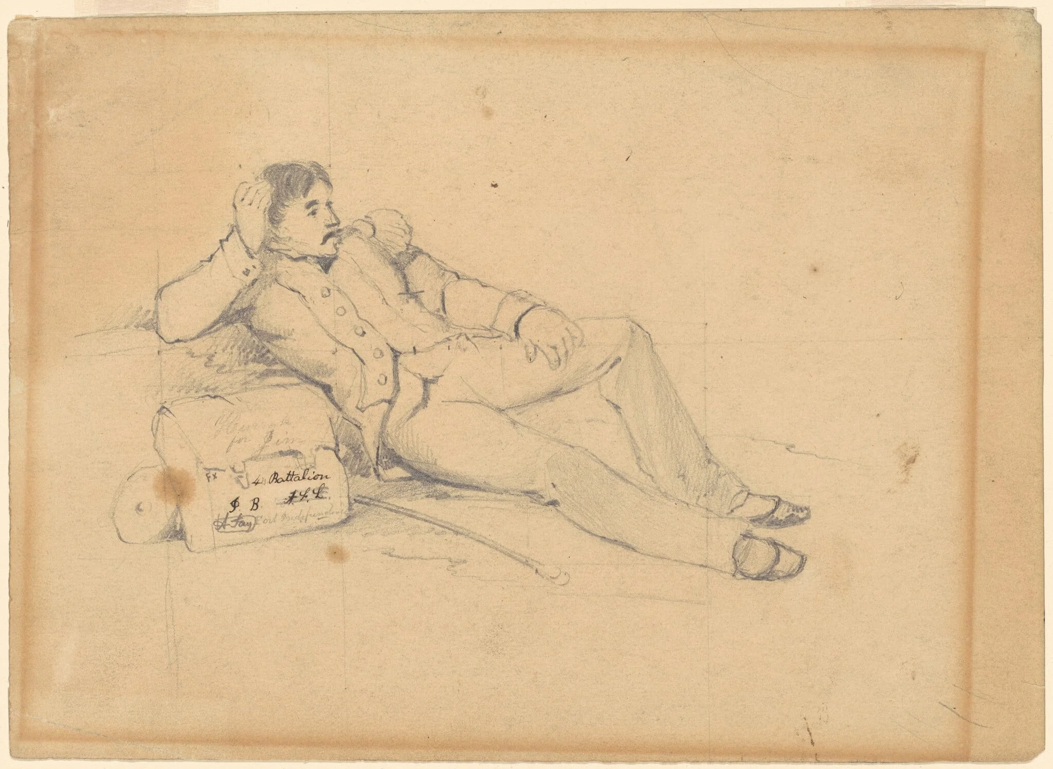 Relaxing Soldier, by David Claypoole Johnston, ink, 1864