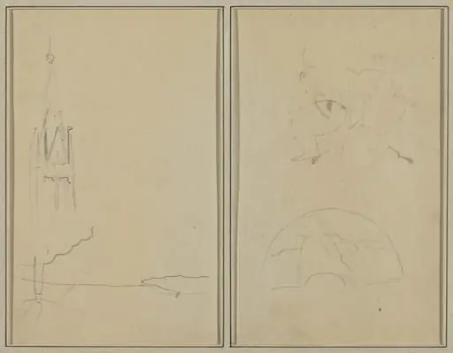 Church Tower; A Sketch of a Fan [recto]