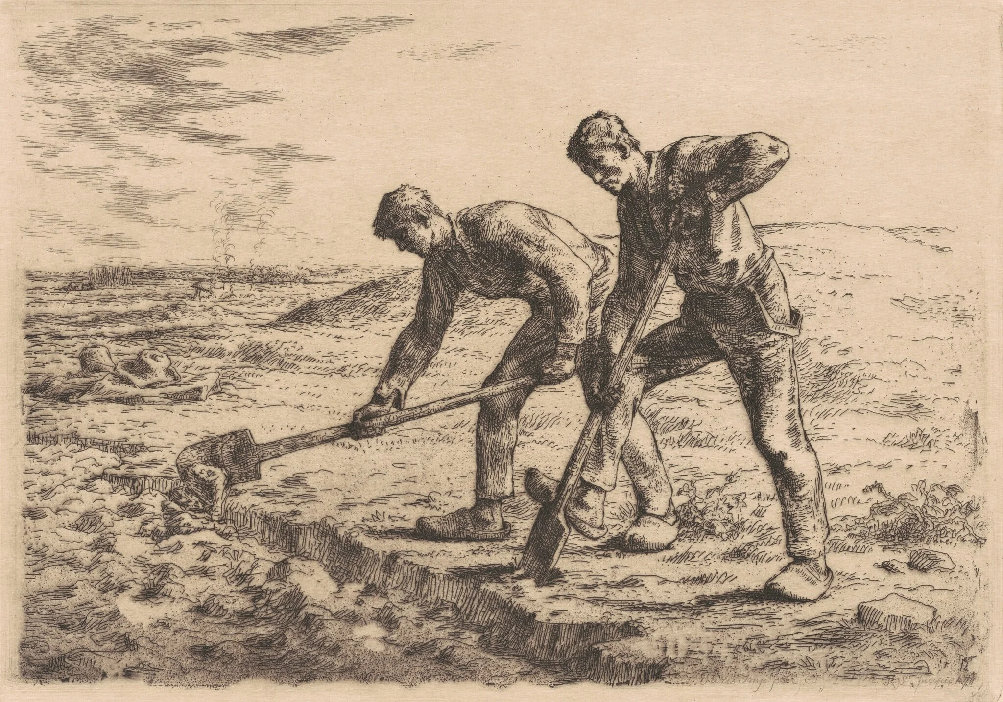 The Diggers (Les Becheurs), by Jean François Millet, ink, 1855