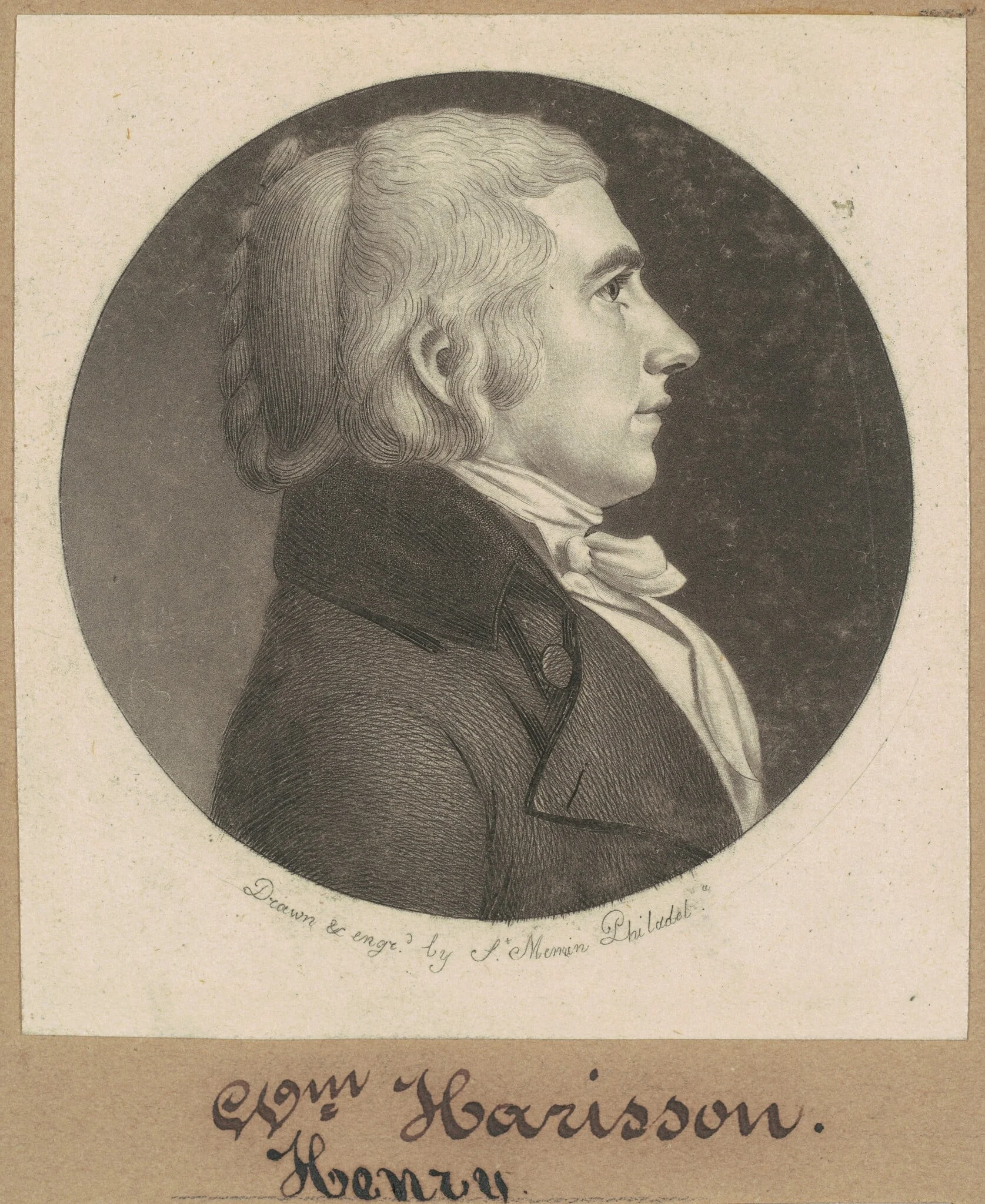William Henry Harrison, by Charles Balthazar Julien Févret de Saint-Mémin, ink, 1800