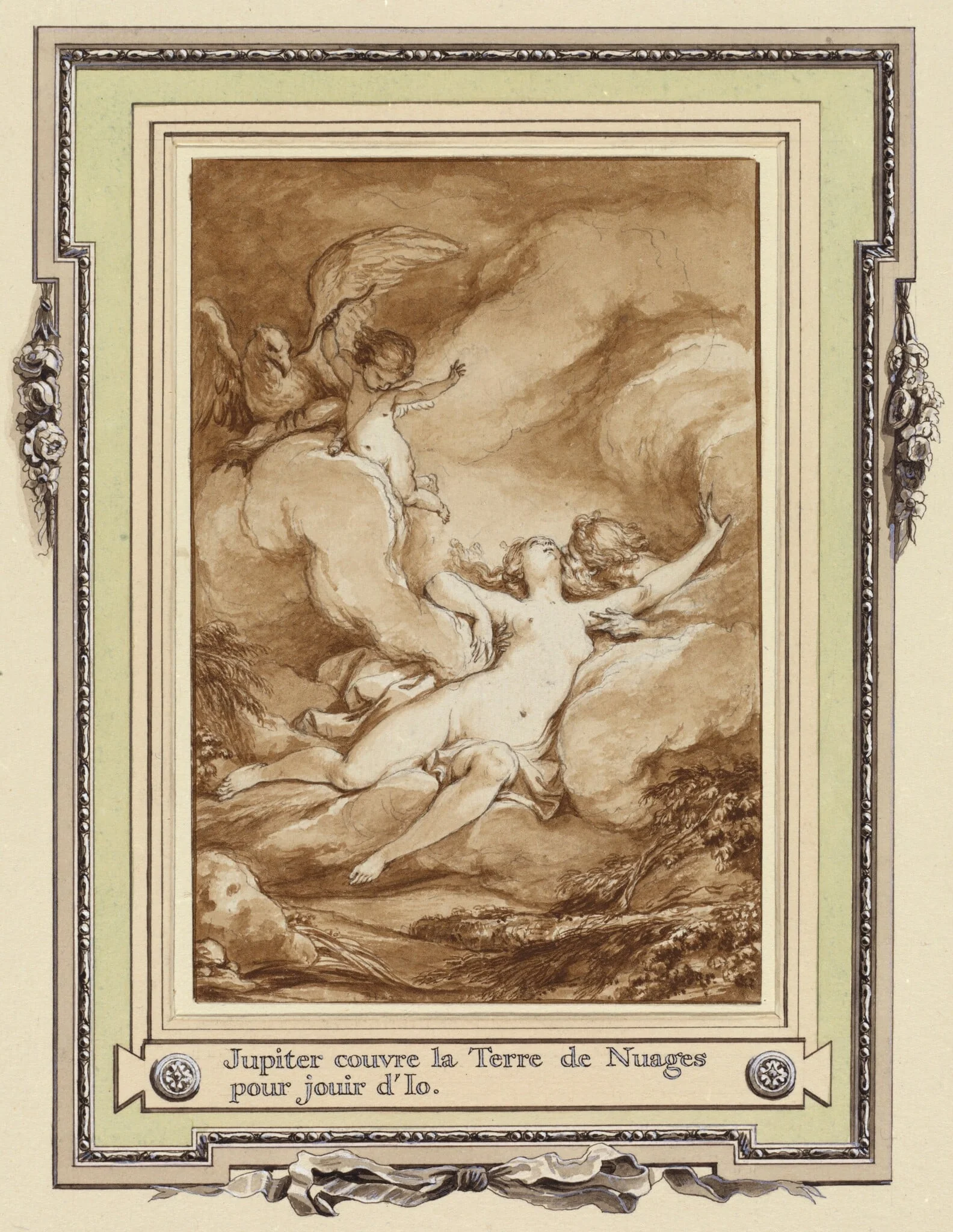 Jupiter couvre la Terre de Nuages pour jouir d'Io, by Charles Monnet, ink, 1769