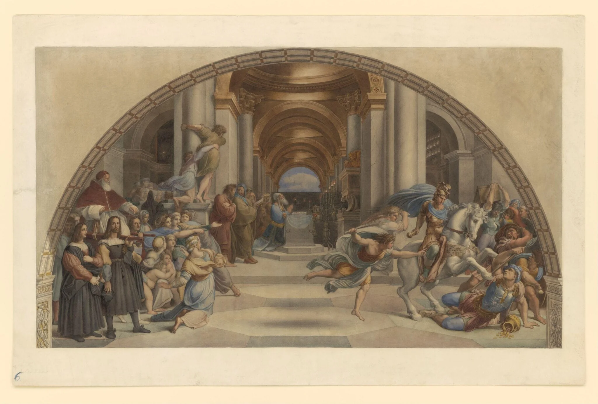 Copy after Raphael’s fresco representing the ‘Expulsion of Heliodorus from the Temple’ in the Stanza di Eliodoro (Vatican Palace, Rome, 1512-14), 1866.