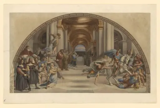 Copy after Raphael’s fresco representing the ‘Expulsion of Heliodorus from the Temple’ in the Stanza di Eliodoro (Vatican Palace, Rome, 1512-14), 1866.