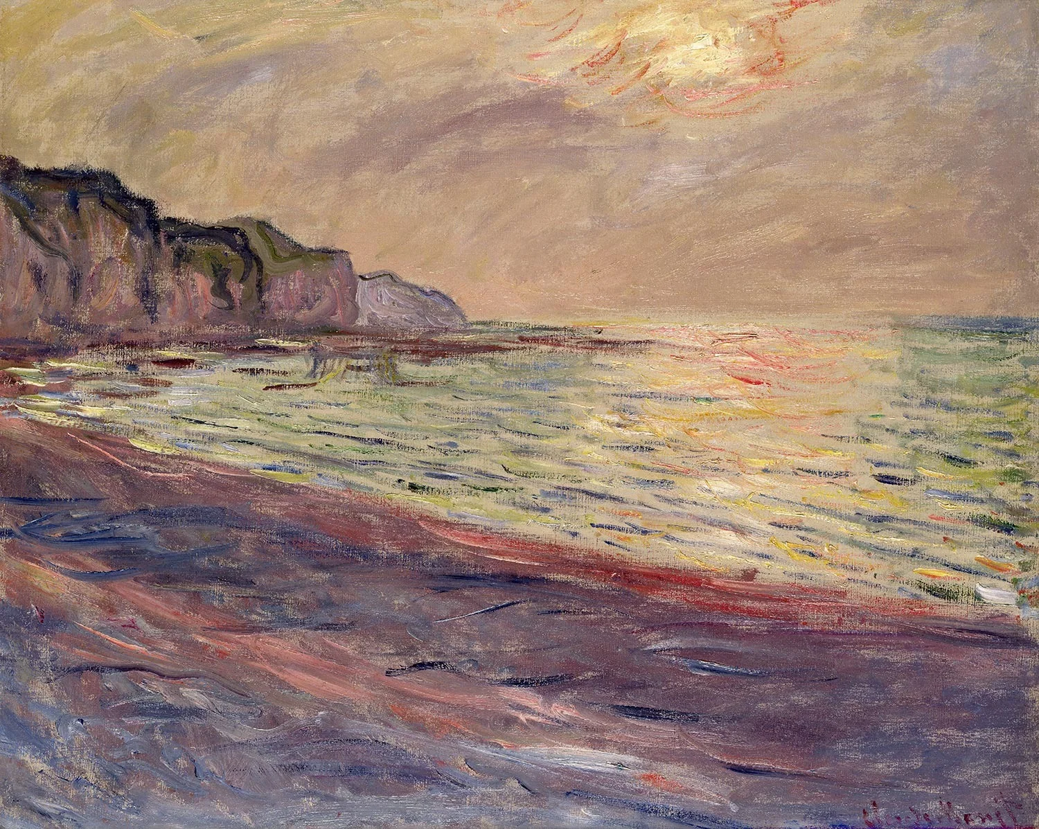 Beach in Pourville, setting sun., by Claude Monet, oil, 1892