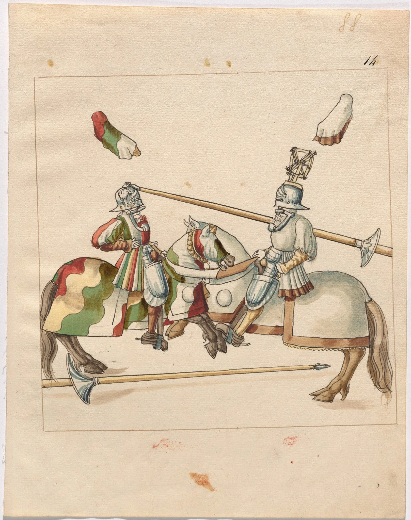 Mock Joust of War with Flying Shields and Without Bevors, by German 16th Century, ink, 1514