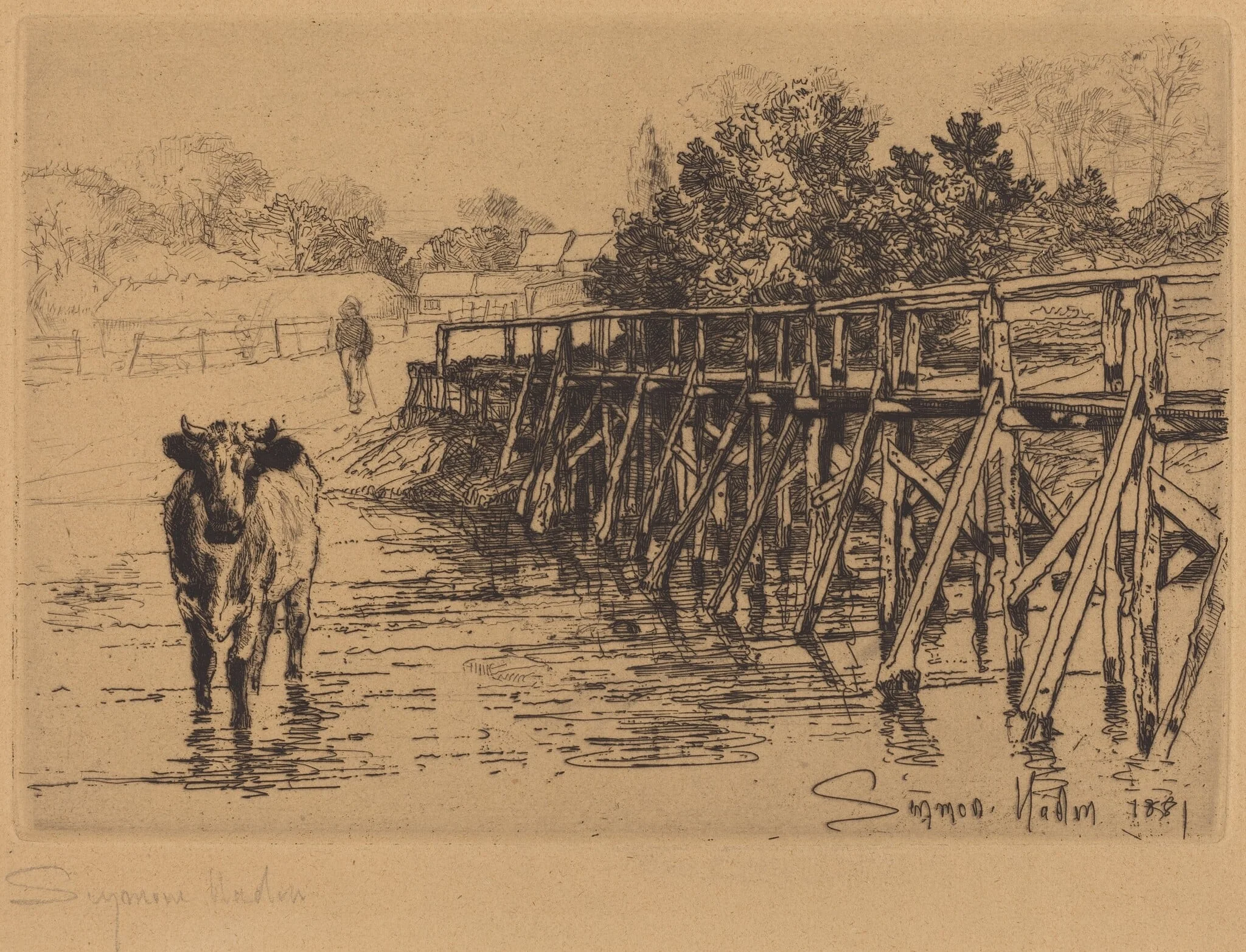 The Village Ford, by Francis Seymour Haden, ink, 1881
