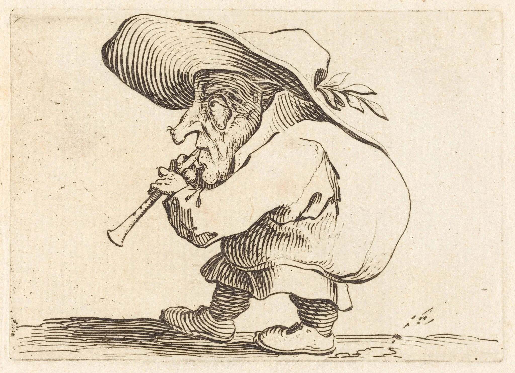 The Flageolet Player, by Jacques Callot, ink, 1622
