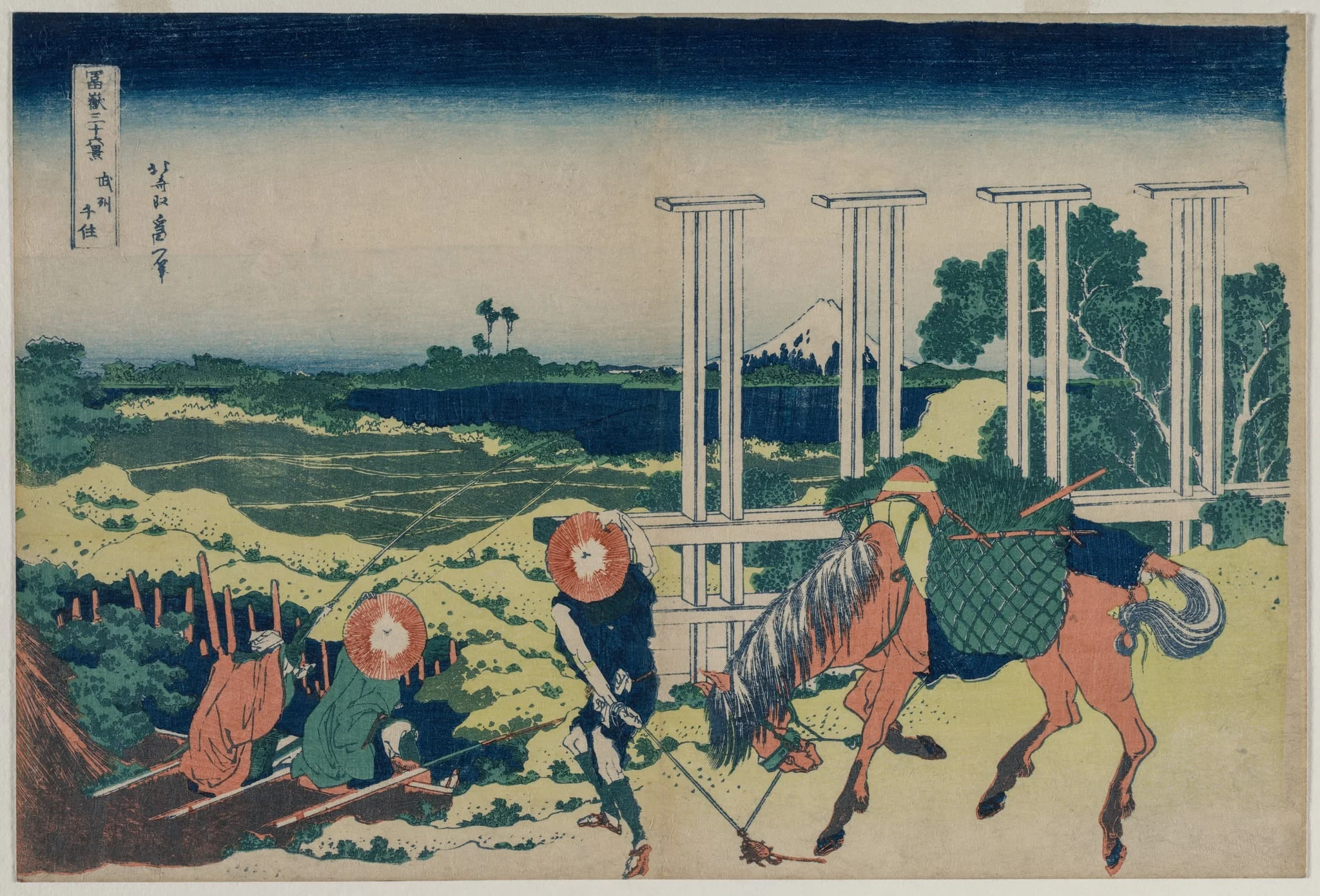The Weir at Senju in Musashi Province (from the series Thirty-Six Views of Mt. Fuji), by Katsushika Hokusai, 1834