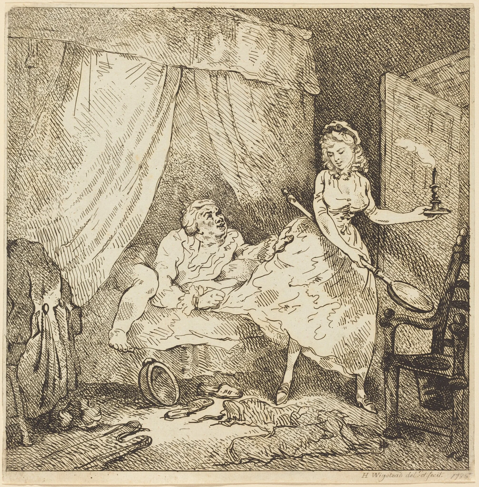 A Bed-warmer, by Thomas Rowlandson, ink, 1785