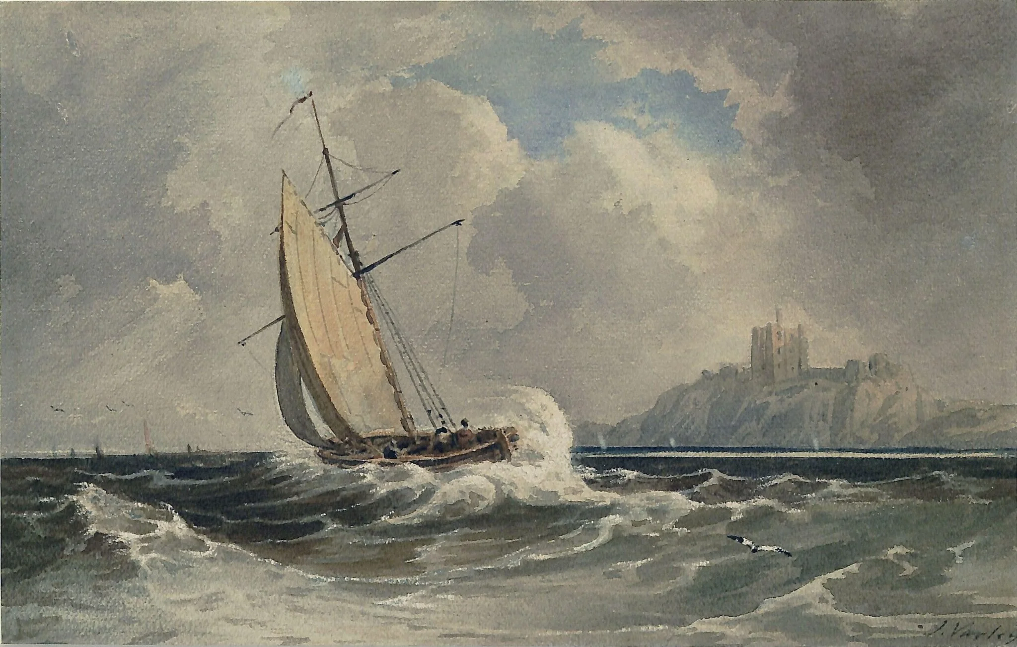 Bamburgh Castle, by John Varley, watercolor, 1800