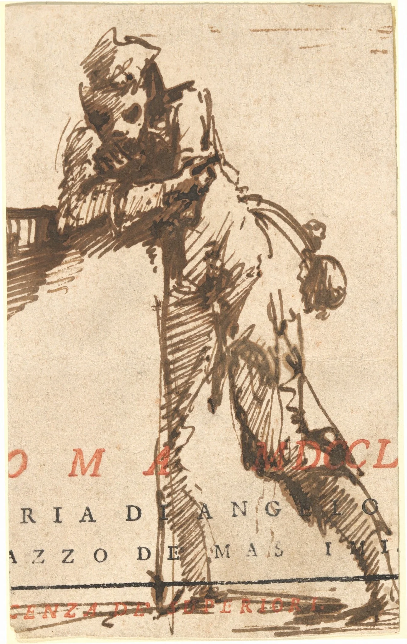 A Man Leaning on a Structure, by Giovanni Battista Piranesi, ink, 1764