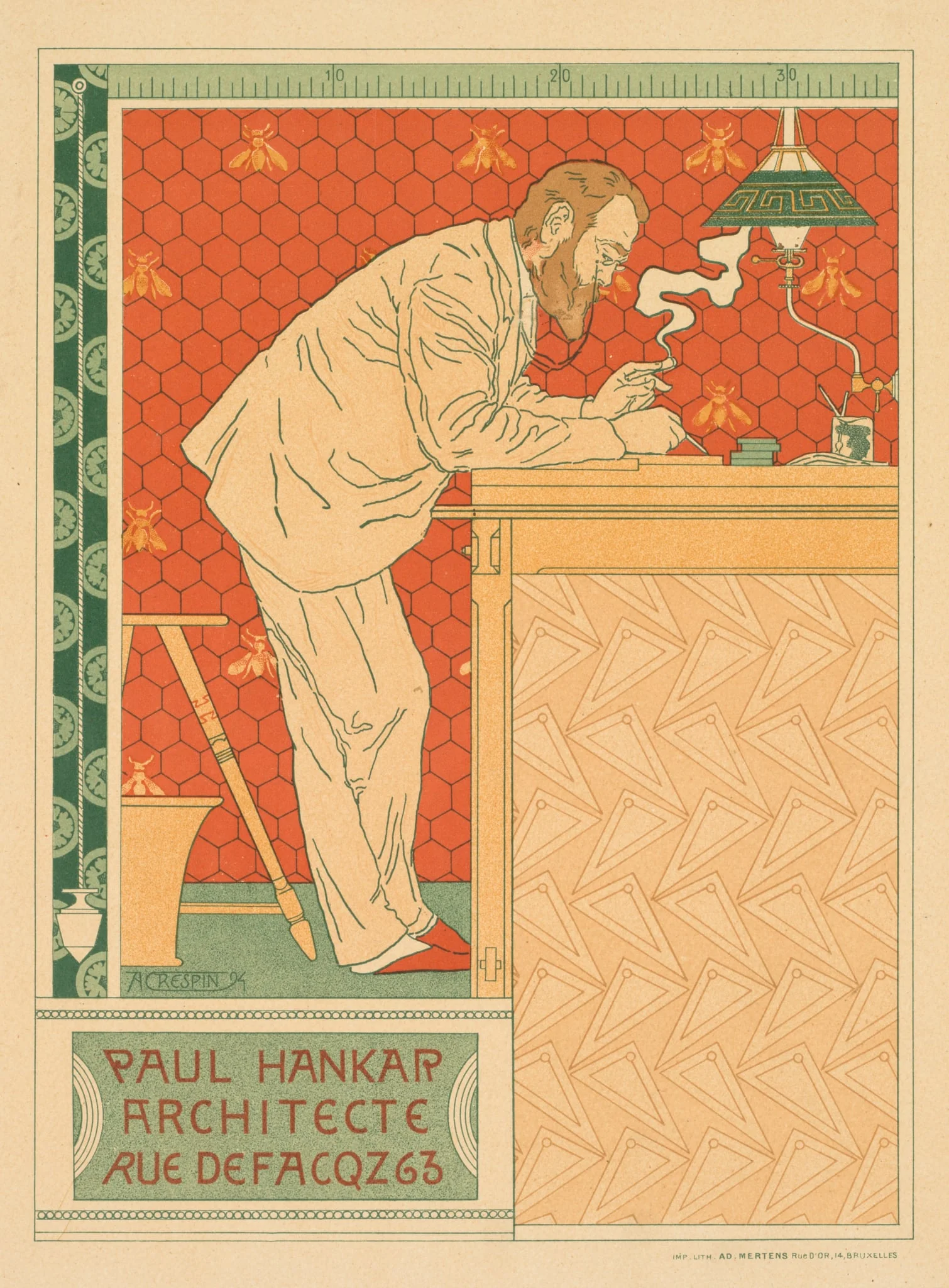 Les Maitres de l'Affiche, Pl. 91: Paul Hankar, Architecte rue defacqz 63, by Adolphe Crespin, 1894