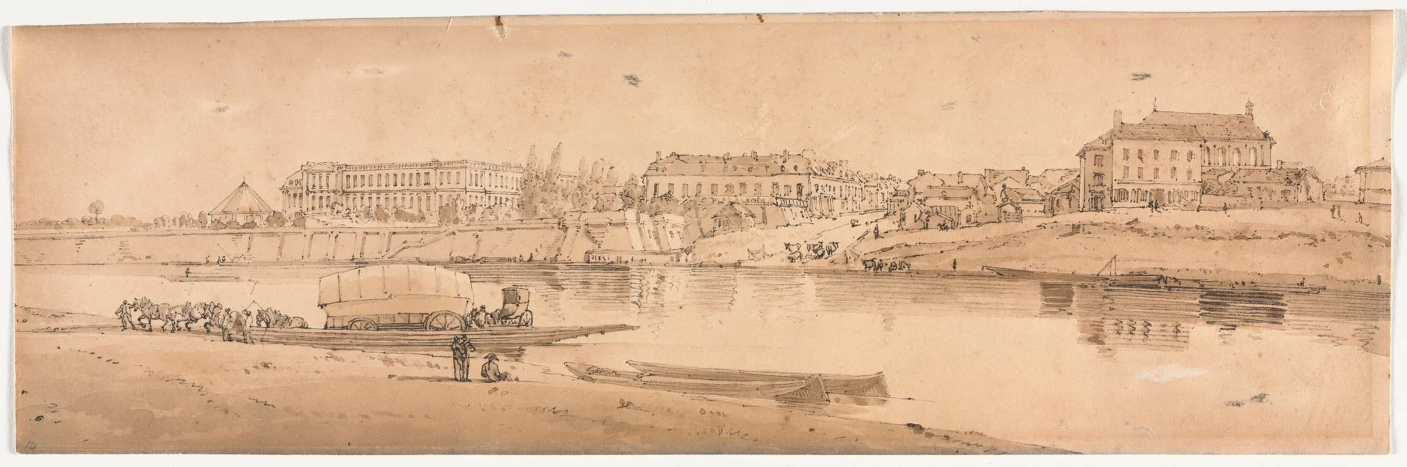 A Selection of Twenty of the Most Picturesque Views in Paris:  View of the Palace and Village of Choisi on the Banks of the Seine, by Girtin, 1802