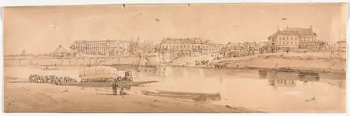 A Selection of Twenty of the Most Picturesque Views in Paris:  View of the Palace and Village of Choisi on the Banks of the Seine