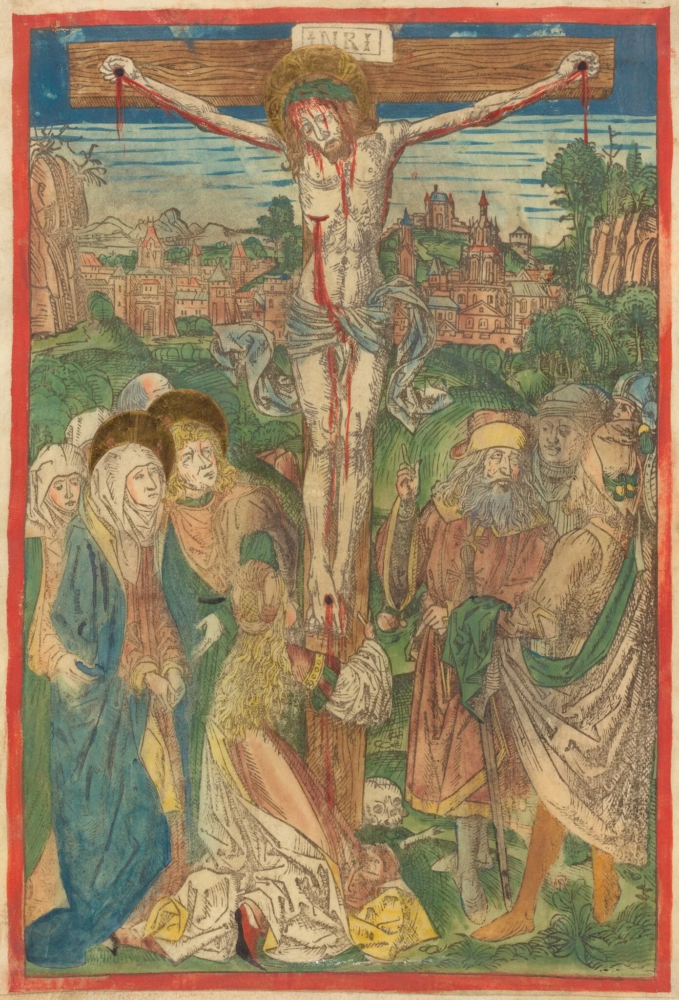 The Crucifixion with Saint Mary Magdalene, by Michael Wolgemut, ink, 1490