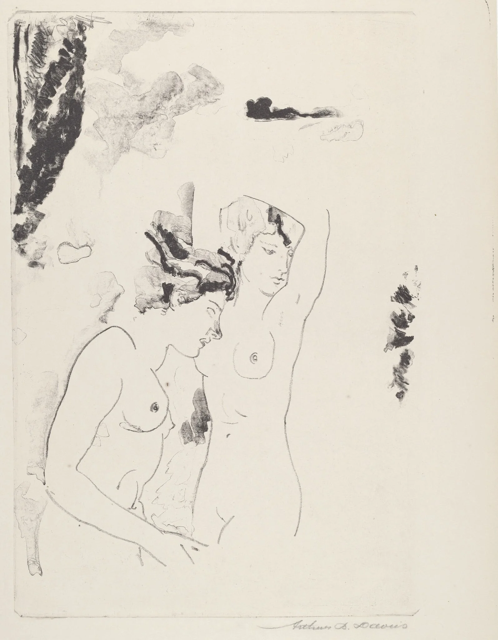 Nymphs of the Stream, by Arthur Bowen Davies, ink, 1920