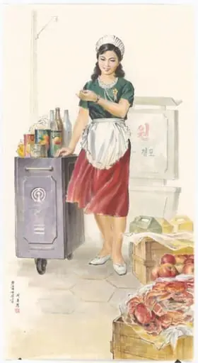 Female train attendant with a trolley