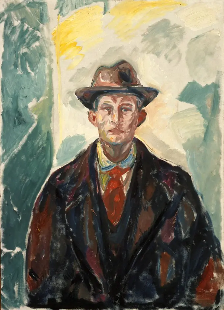 Self-Portrait with Hat and Red Tie