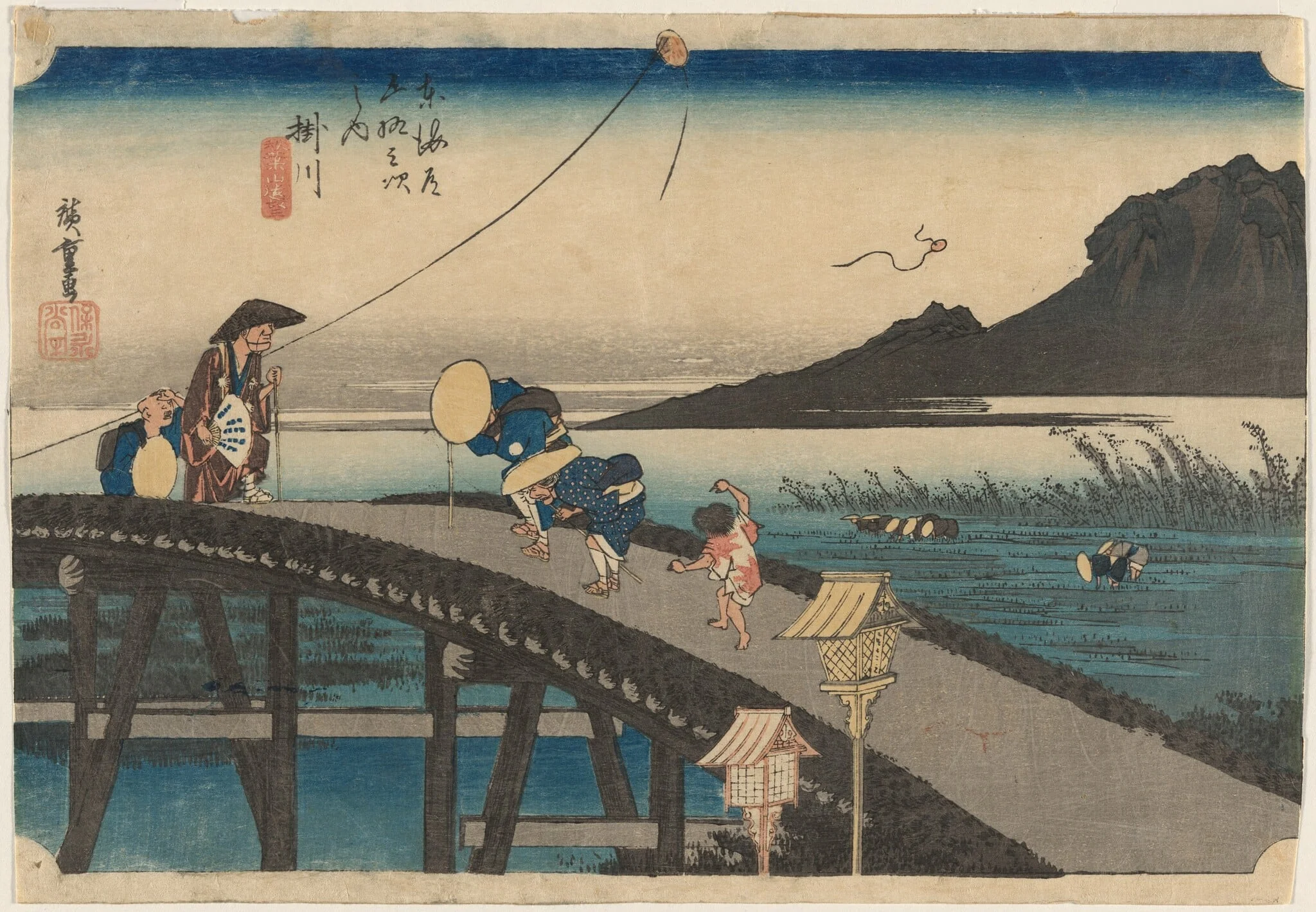 Distant View of Mount Akiha, Kakegawa, by Andō Hiroshige, ink, 1834