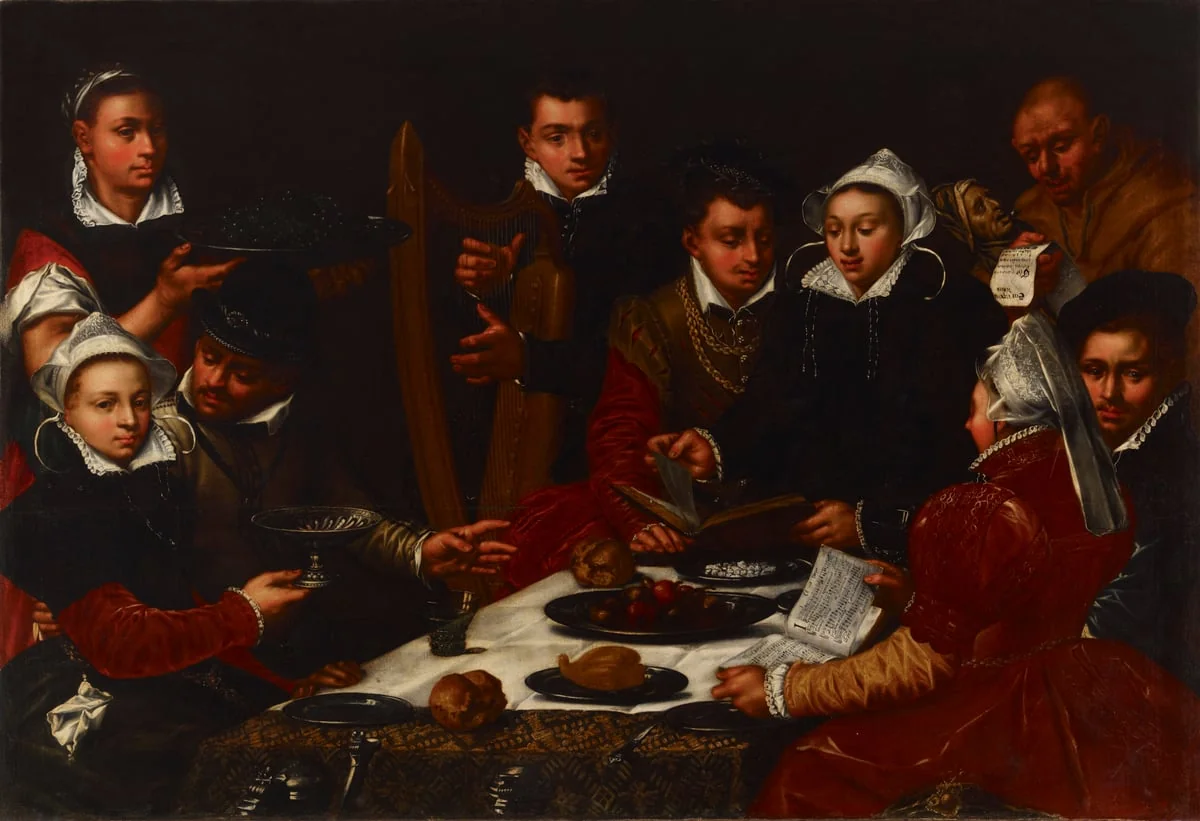 Musisoiva seurue, by Dirck Barendsz., unspecified, 1585