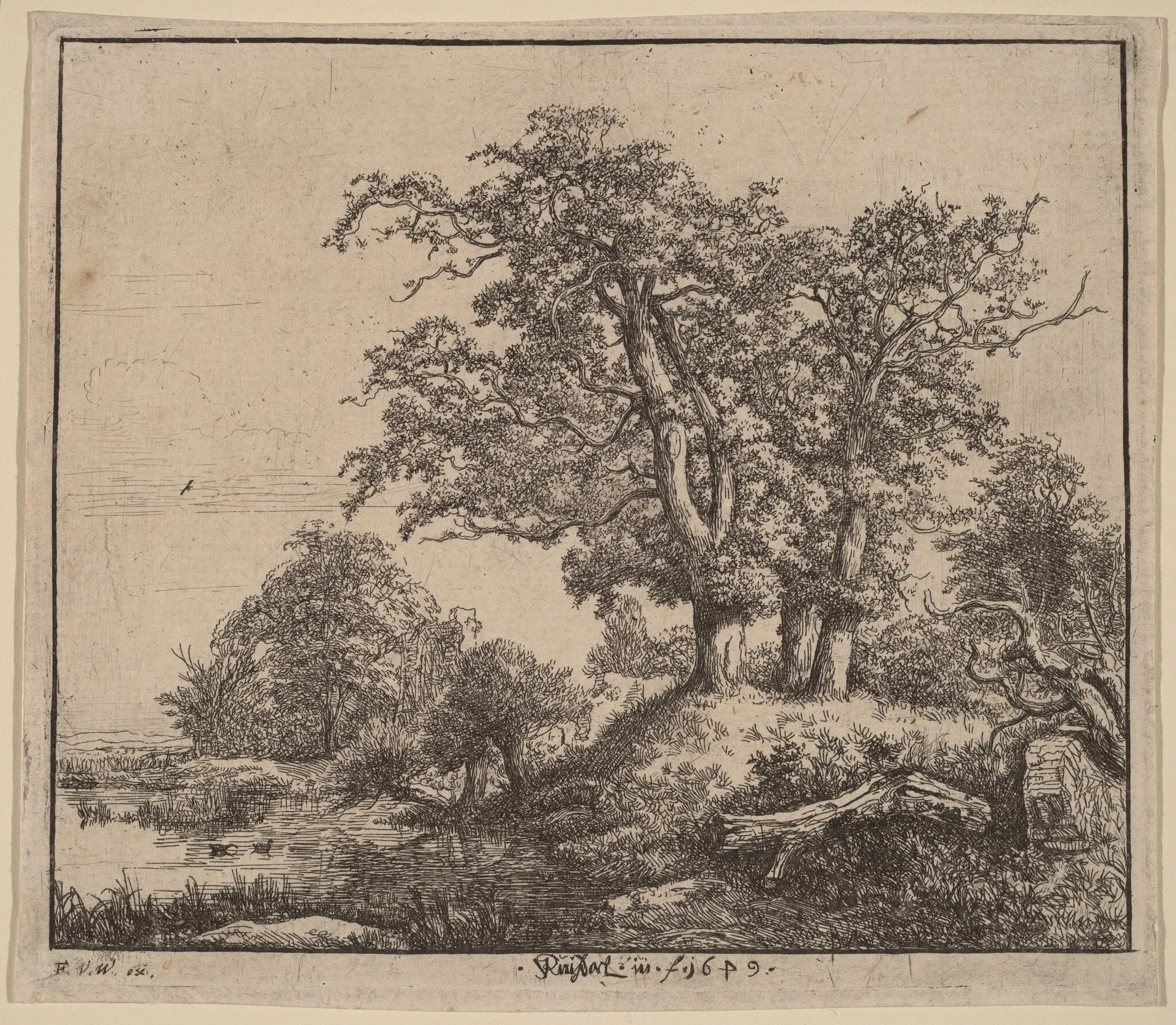The Three Oaks, by Jacob van Ruisdael, ink, 1649
