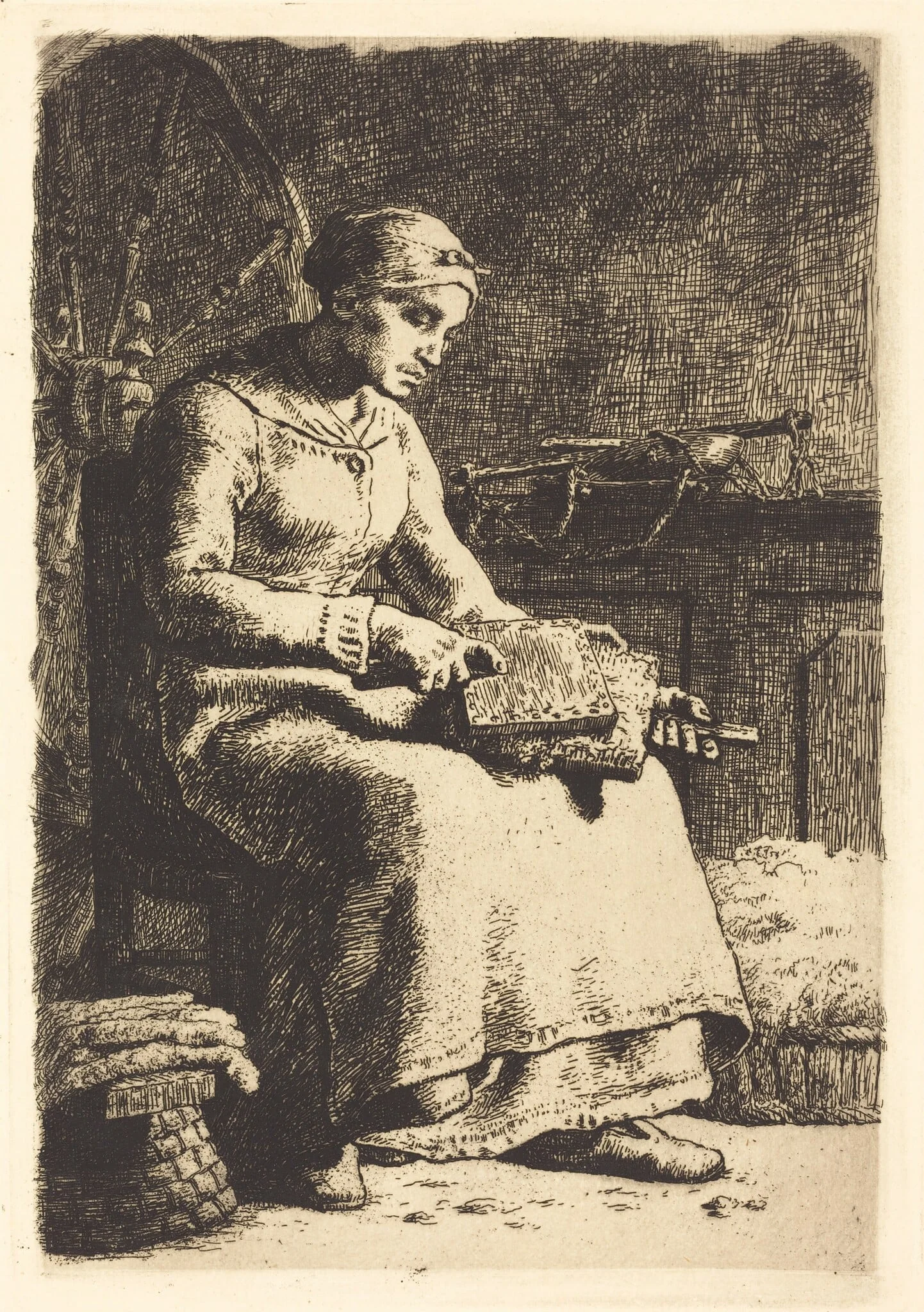 The Wool Carder (La cardeuse), by Jean François Millet, ink, 1855