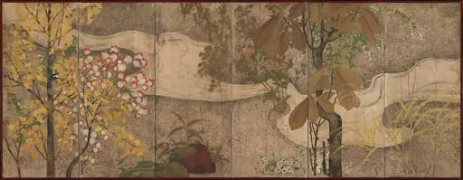 渓流春秋草木図屏風|Autumn Trees and Grasses by a Stream