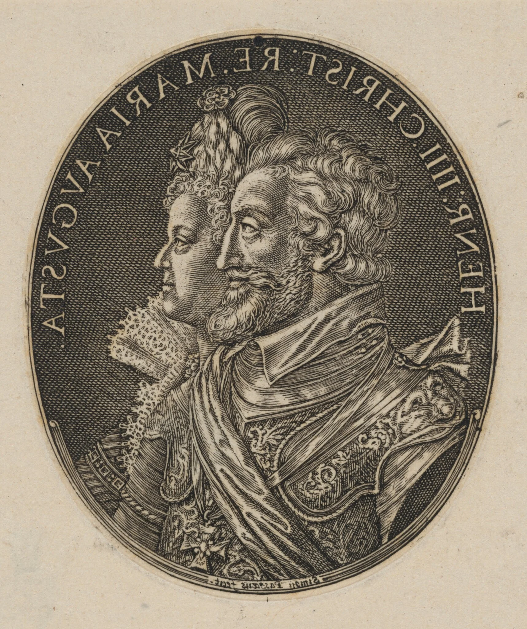 Henri IV and Maria de Medici [top half], by Simon van de Passe, ink, 1621