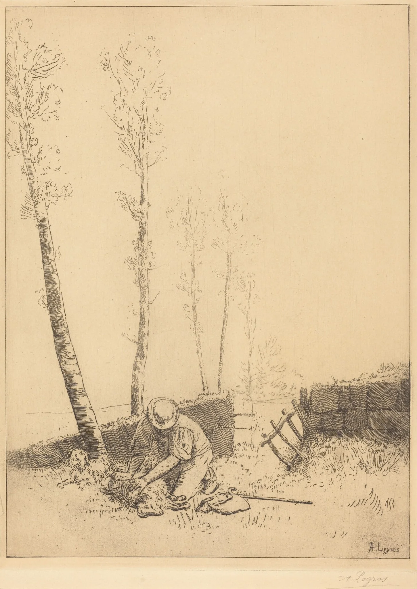 Finding the Sheep (Le mouton retrouve), by Alphonse Legros, ink, 1874