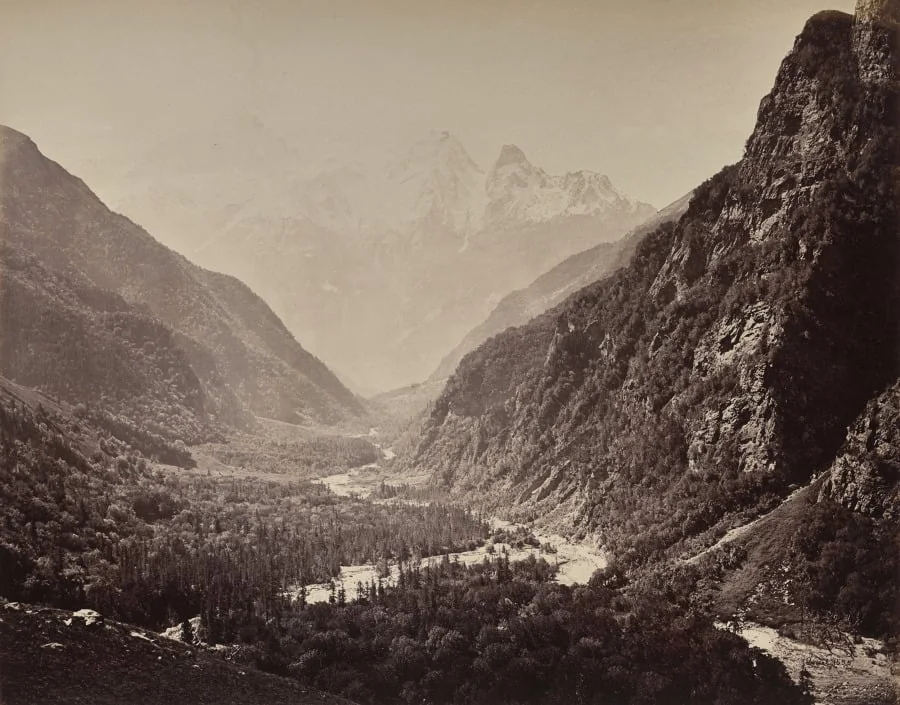 The Upper Himmalayahs. View of Valley from Fallaldasa with Srikanta Peaks in the Distance, by Samuel Bourne, 1866