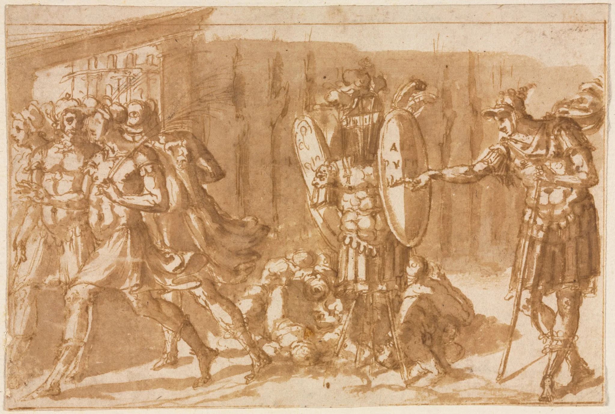 Victorious Soldiers with Trophy, by Pellegrini Tiballdi, 1554