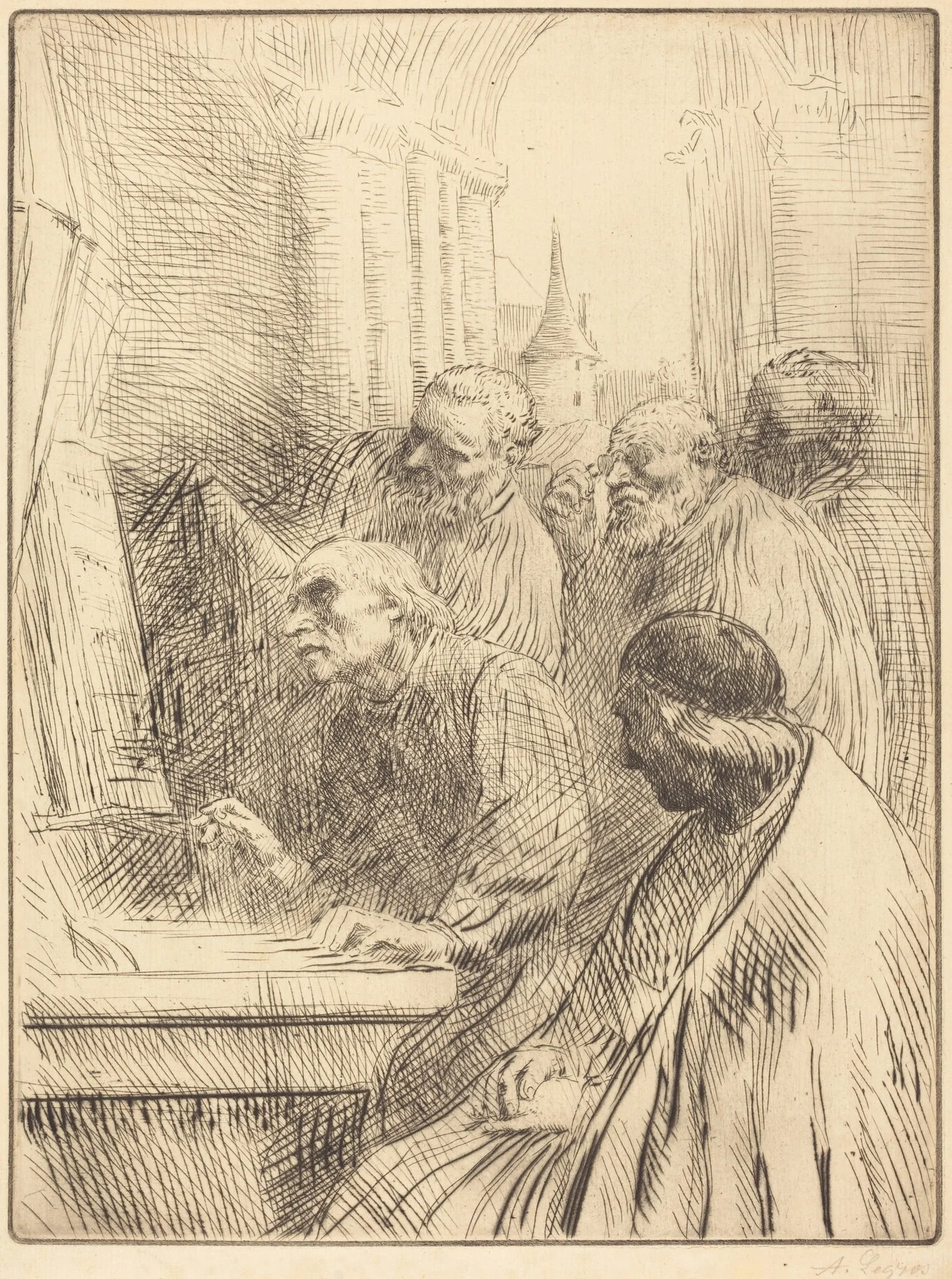 Monks at Church (Les moines a l'eglise), by Alphonse Legros, ink, 1874