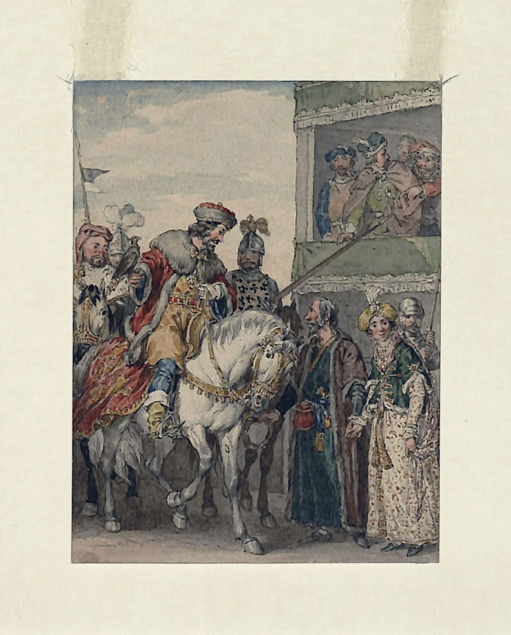 Prince John and Isaac the Jew at the Passage of Arms at Ashby, in the county of Leicester., by Atkinson, watercolor, 1850