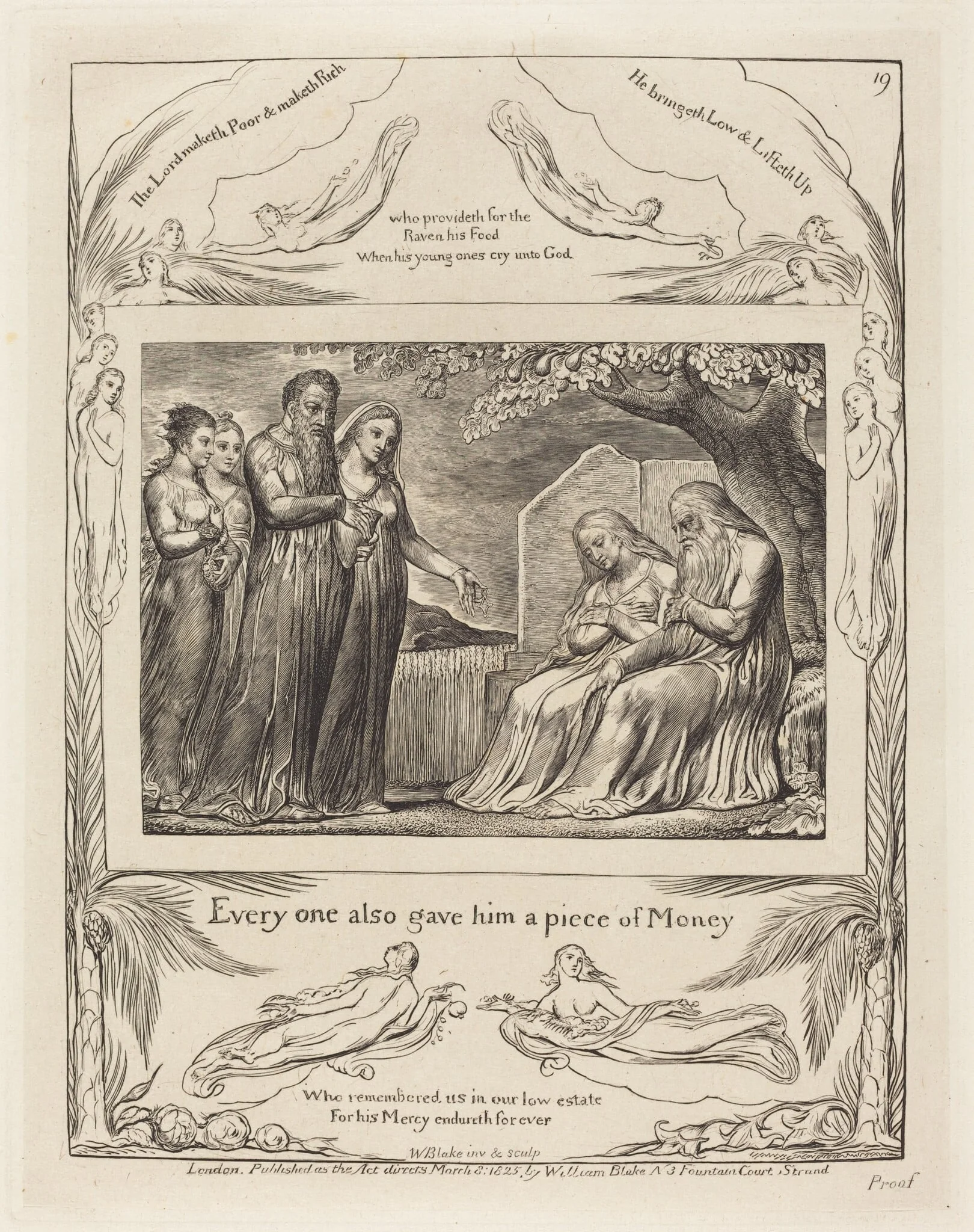 Job Accepting Charity, by William Blake, ink, 1825