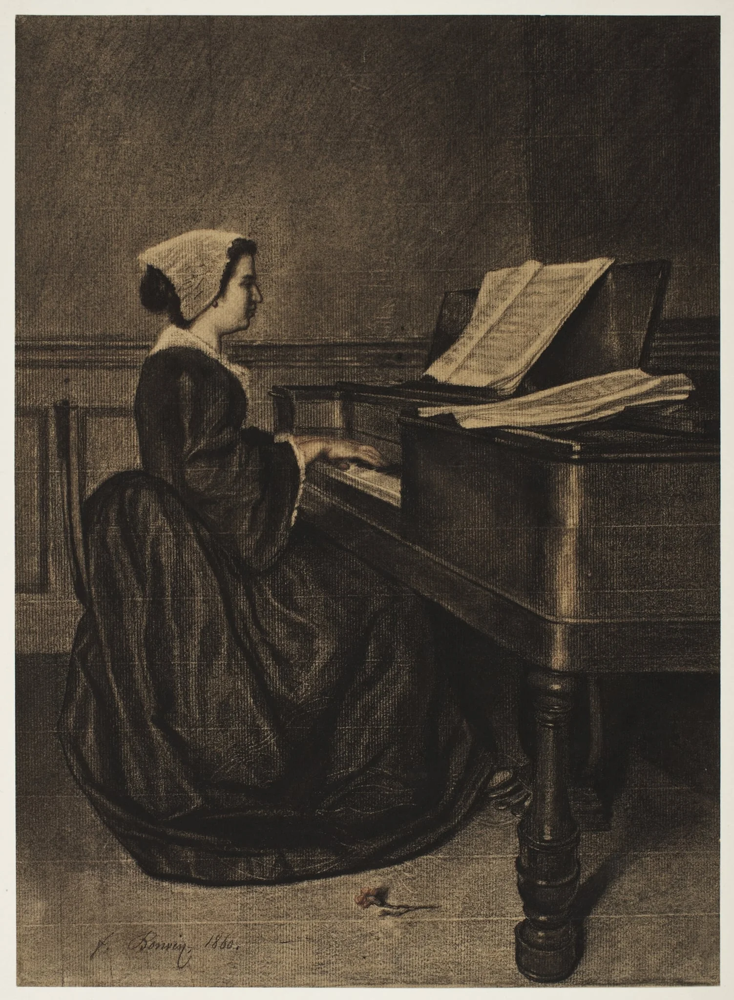 Woman at the Spinet, by François Bonvin, 1860