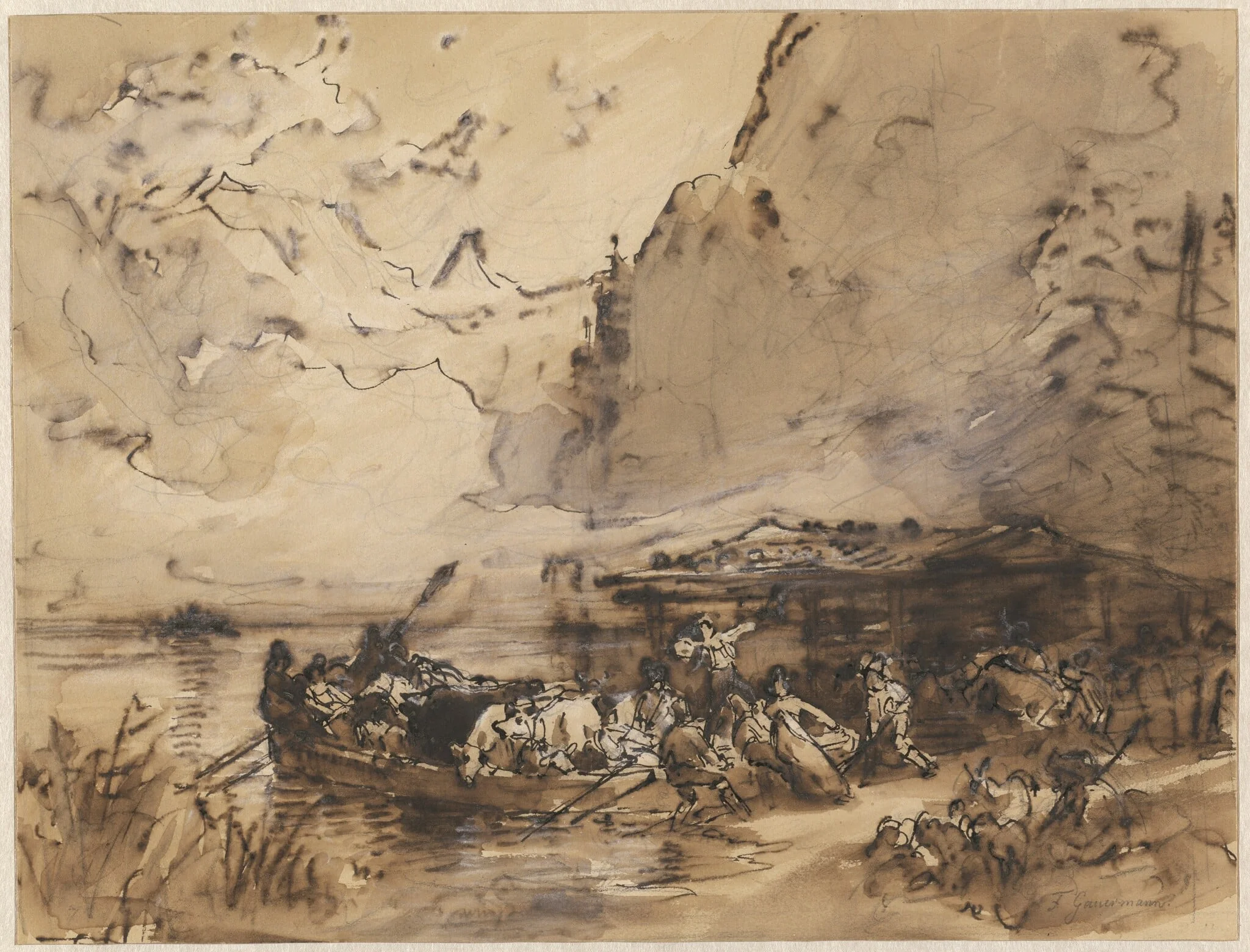 A Ferry on the Königsee, by Friedrich Gauermann, ink, 1833