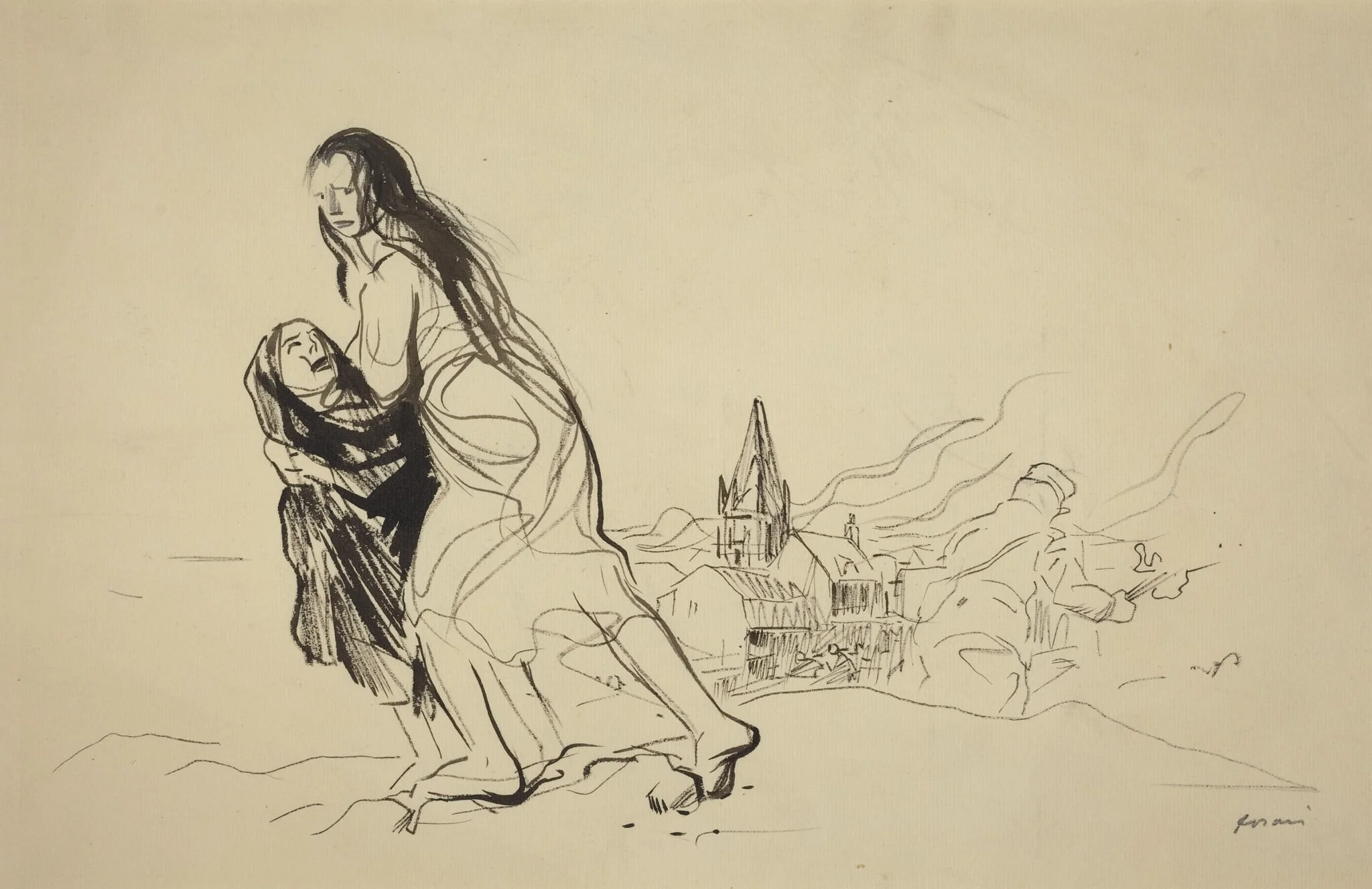 After Douai, by Jean-Louis Forain, ink, 1918