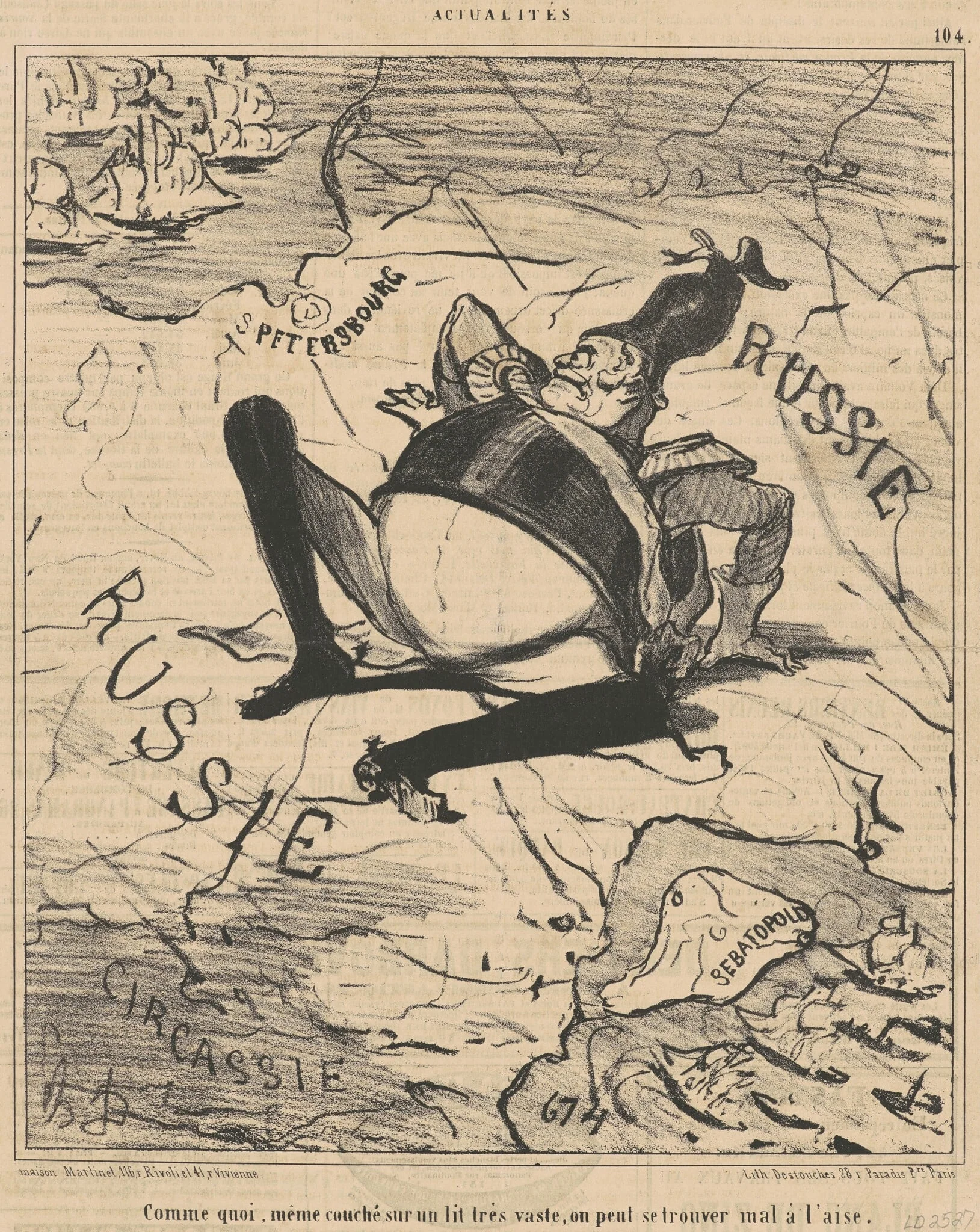 Comme quoi ... sur un lit três vaste ,,,, by Honoré Daumier, ink, 1854