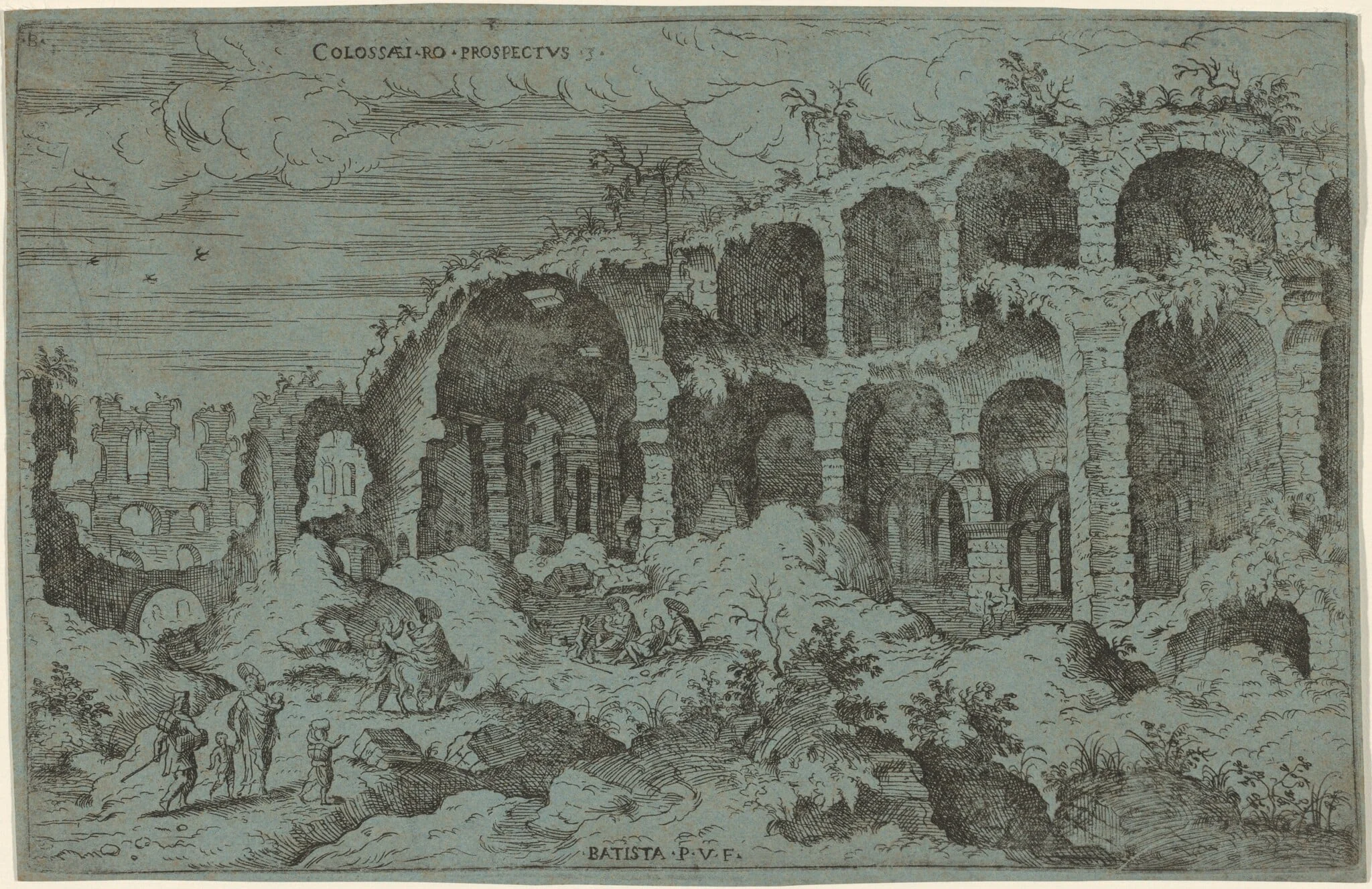 Colossaei. Ro. Prospectus. 3 (Third View of the Colosseum in Rome), by Giovanni Battista Pittoni, ink, 1561