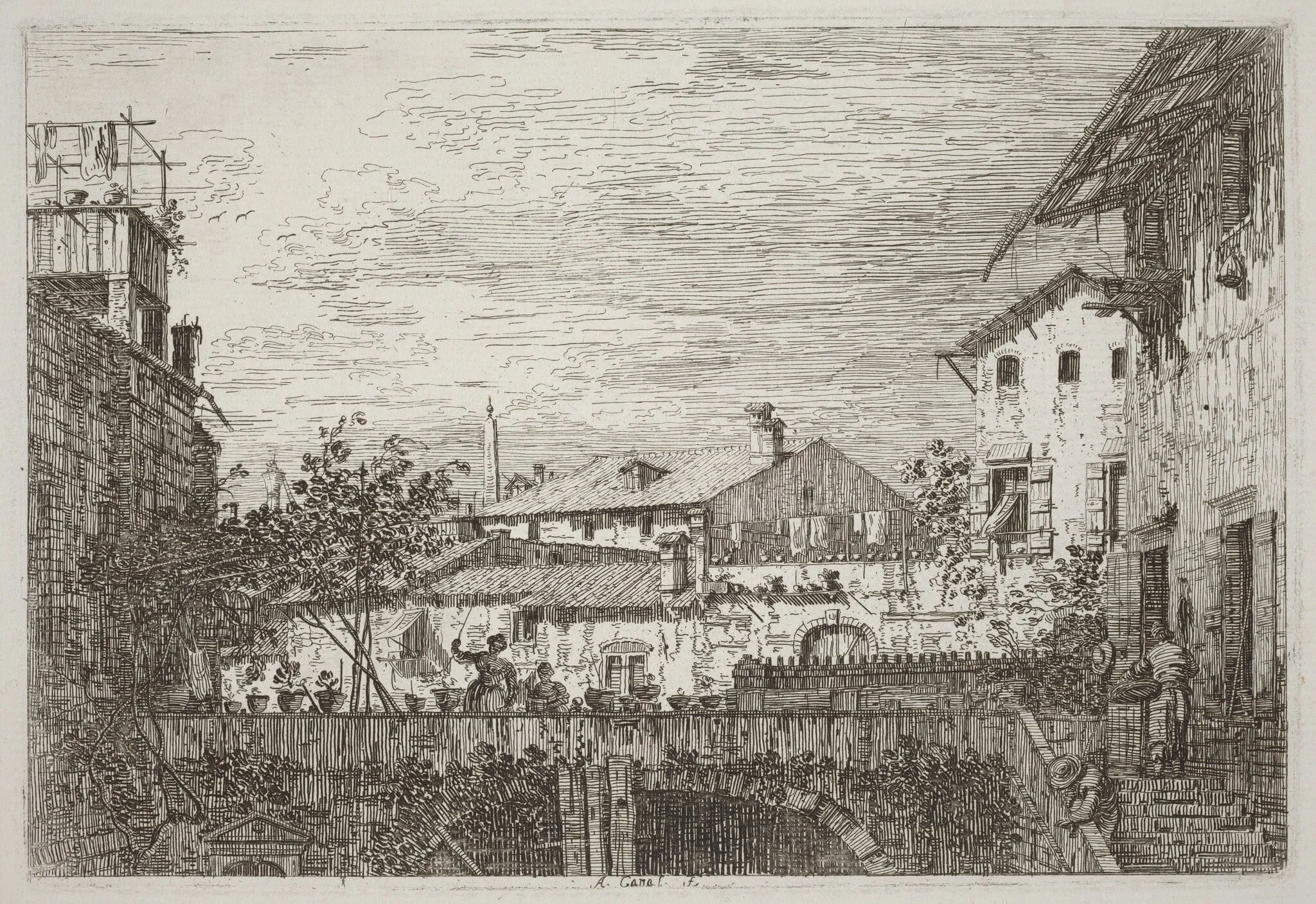 The Terrace [lower right], by Canaletto, ink, 1740