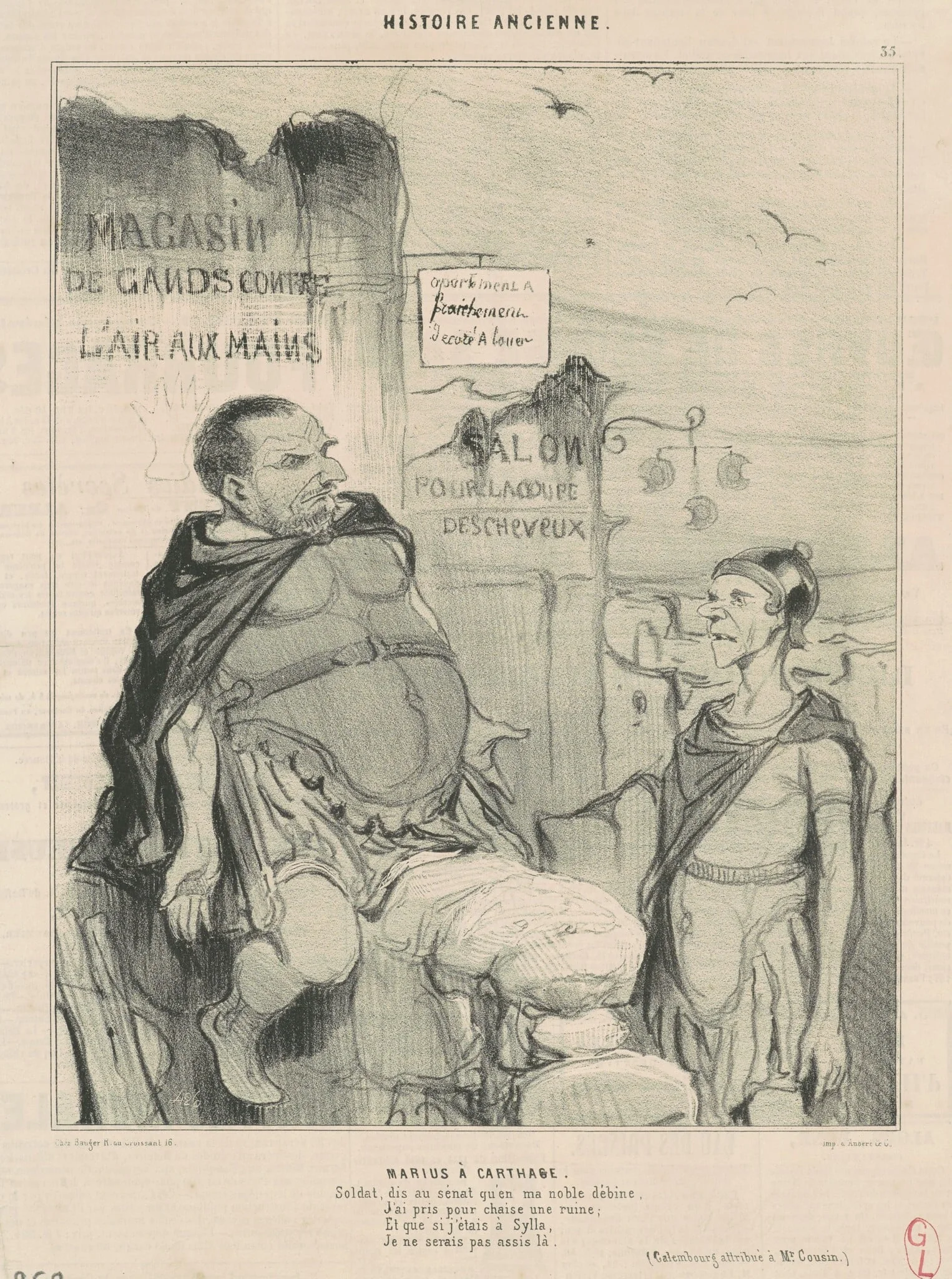 Marius à Carthage, by Honoré Daumier, ink, 1842