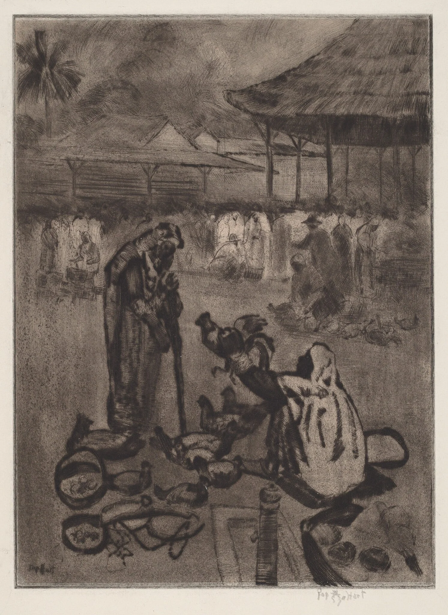 Chicken Vendor, Trinidad, by George Overbury Hart, ink, 1923