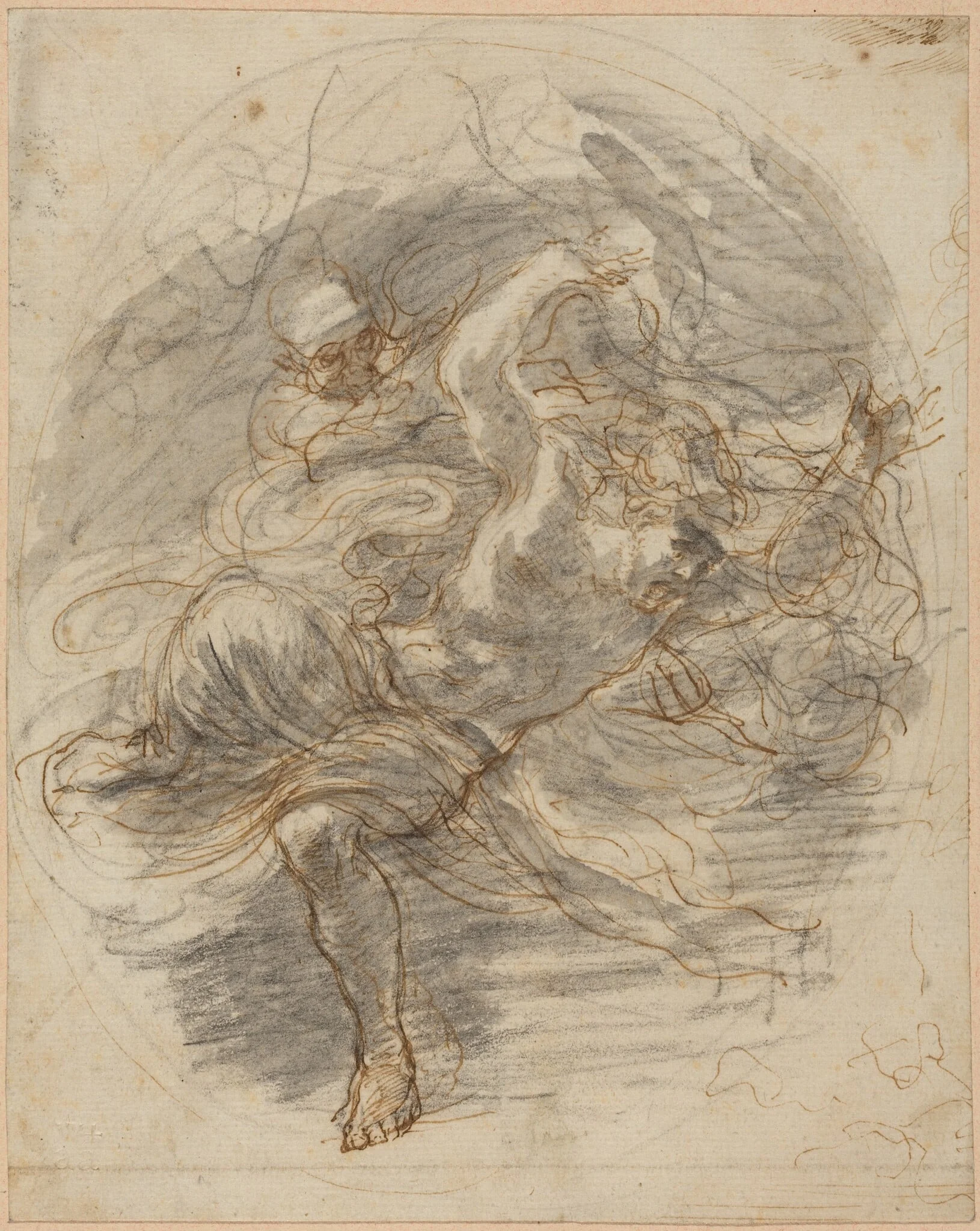 A Young Man Pursued by Death, by Stefano Della Bella, ink, 1637