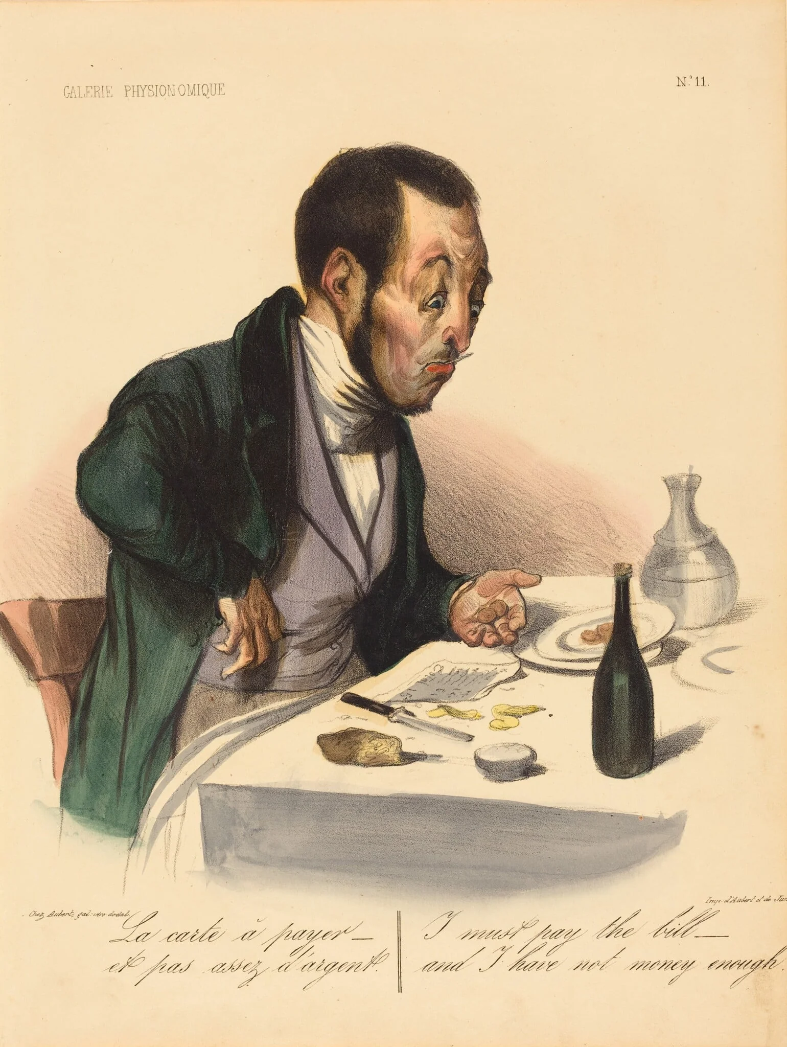 La carte a payer, by Honoré Daumier, ink, 1837
