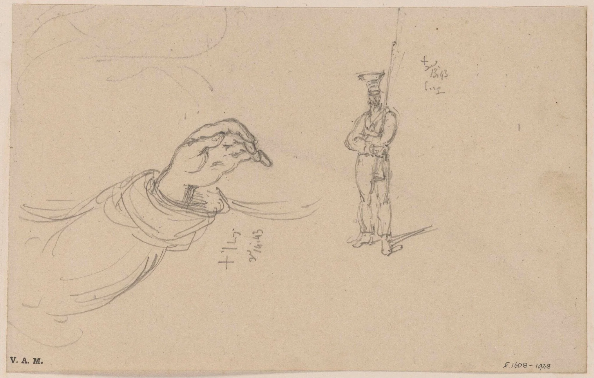 A hand and sleeve, and a soldier, by George Chinnery, 8