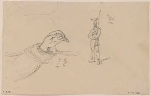A hand and sleeve, and a soldier