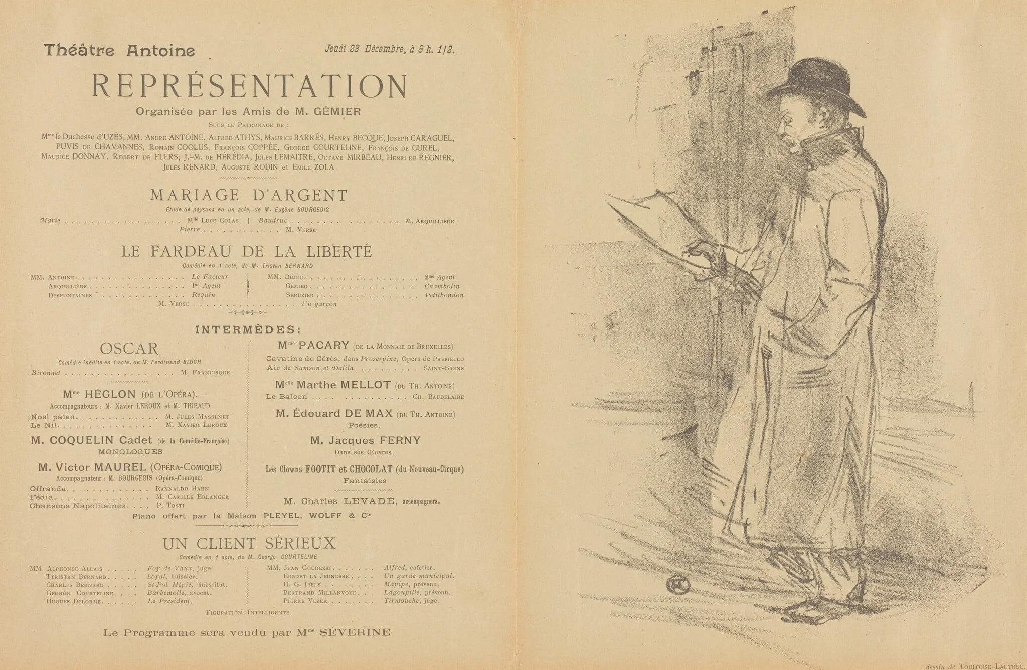 Mariage d'argent; Le Fardeau de la liberté; Un Client sérieux [recto], by Henri de Toulouse-Lautrec, ink, 1897