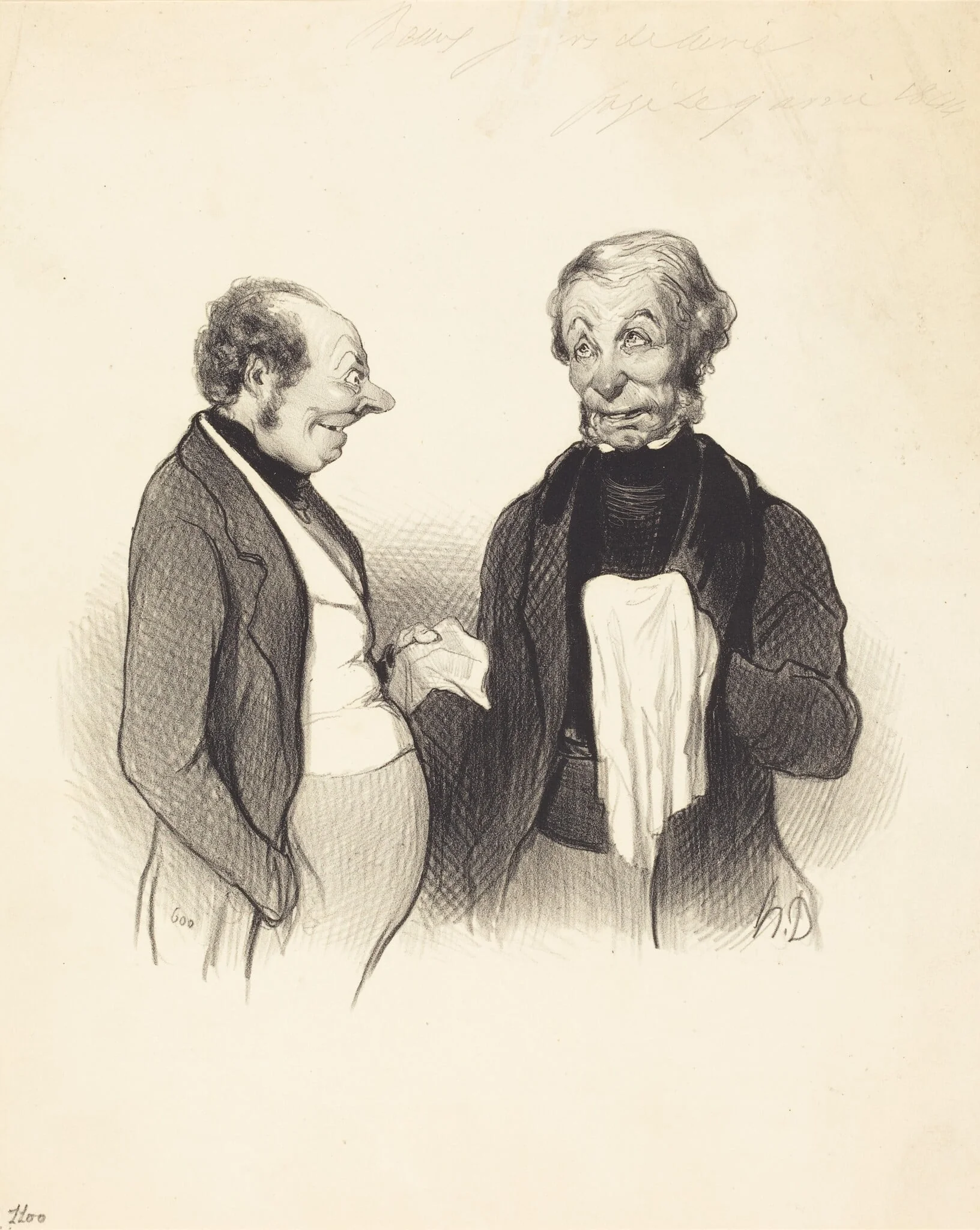 Une Heureuse nouvelle, by Honoré Daumier, ink, 1844