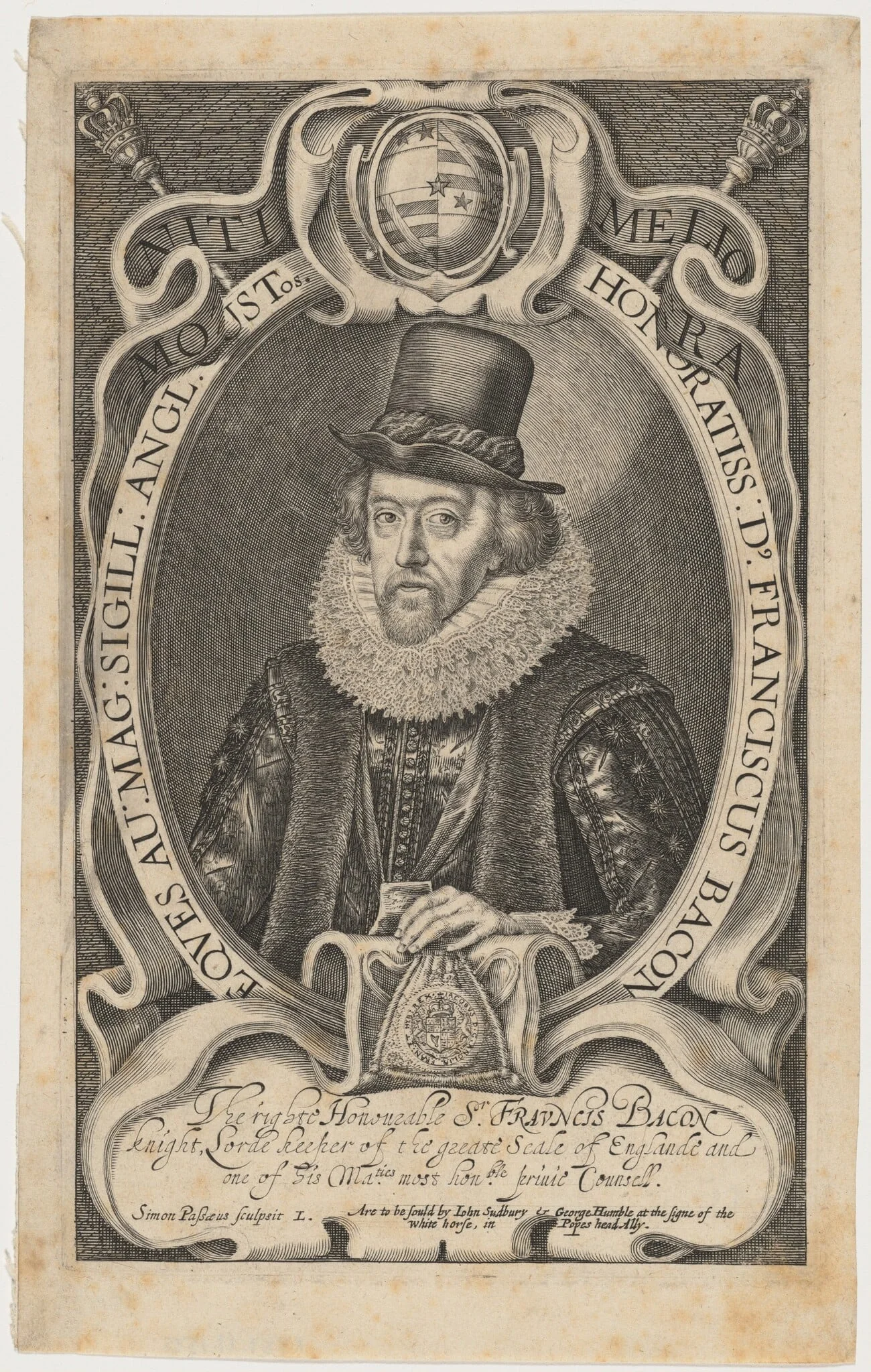 Sir Francis Bacon, by Simon van de Passe, ink, 1621