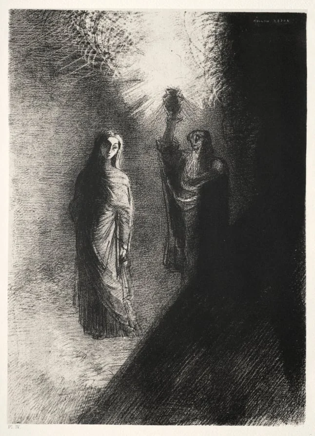 He Raises the Bronze Urn, by Odilon Redon, 1888
